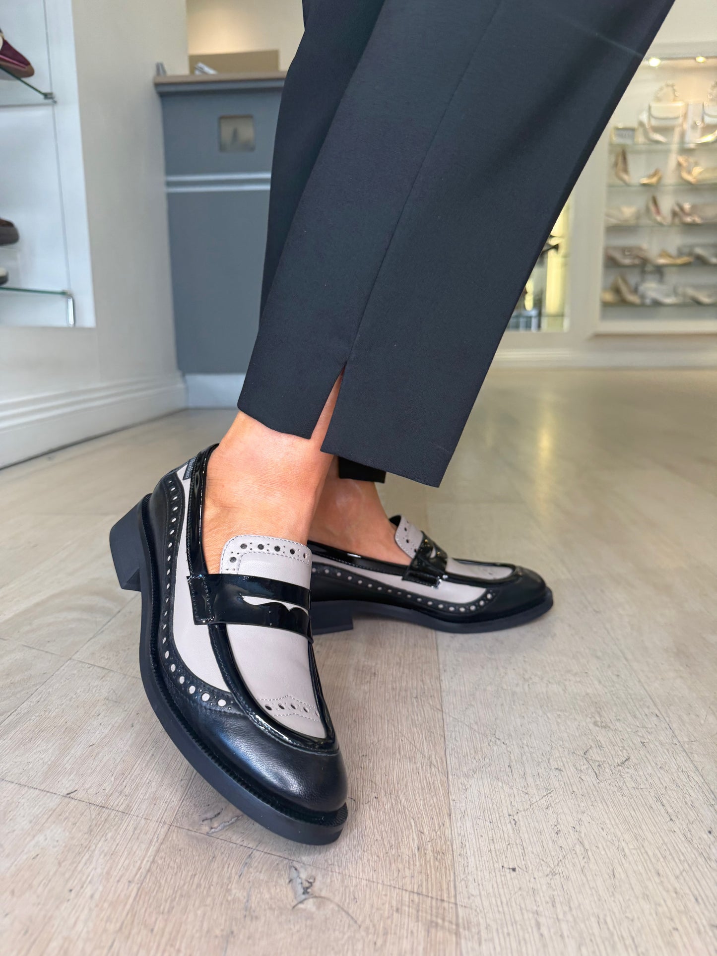 Marco Moreo- Black Nappa Leather With Mink Leather Inset With Black Patent Trim
