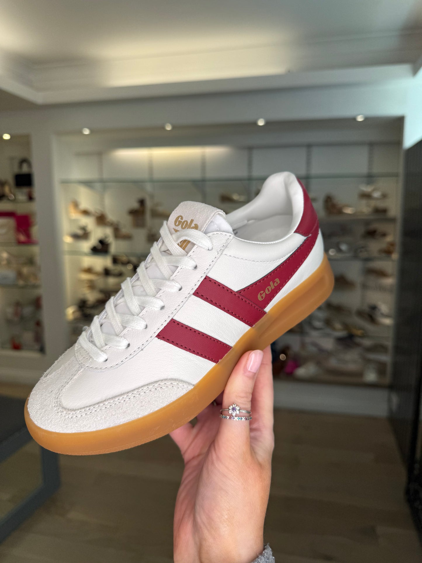 Gola - Cyclone White Trainer With Red Trim & Gum Sole
