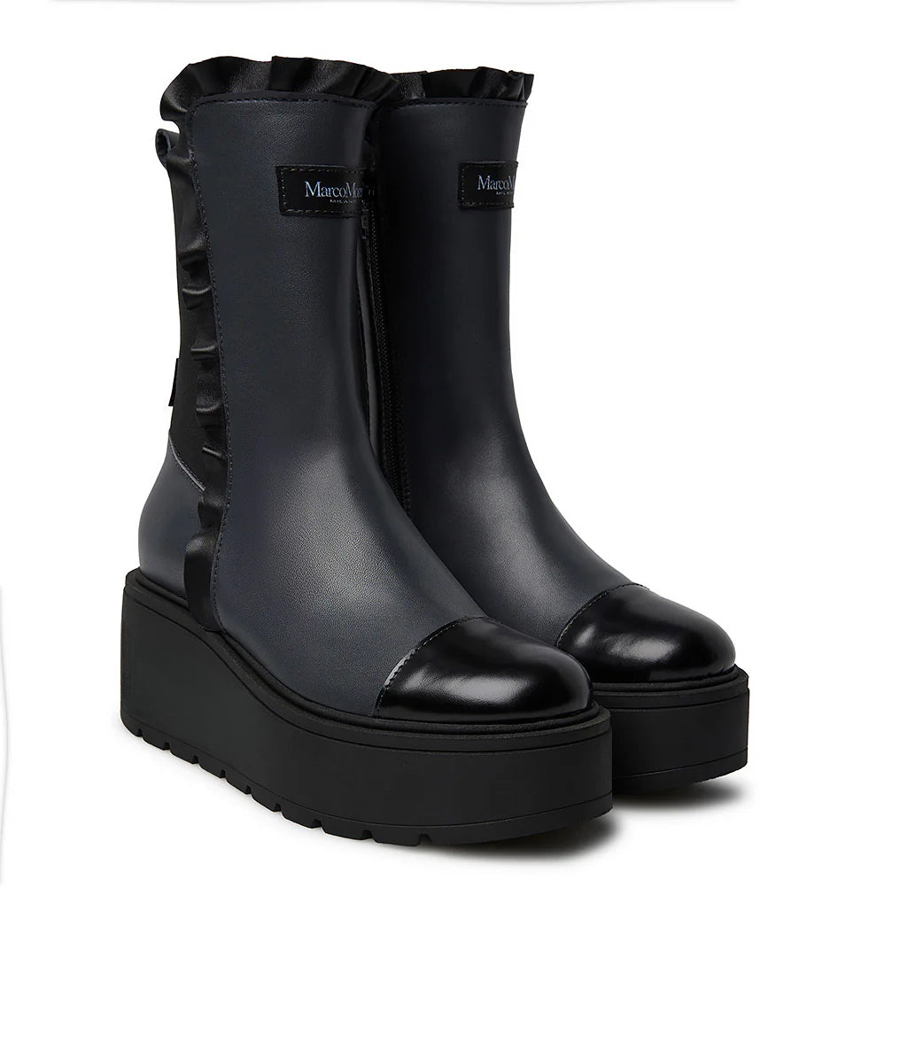 Marco Moreo - Marlene Black Chunky Sole Boot With Frill Trim