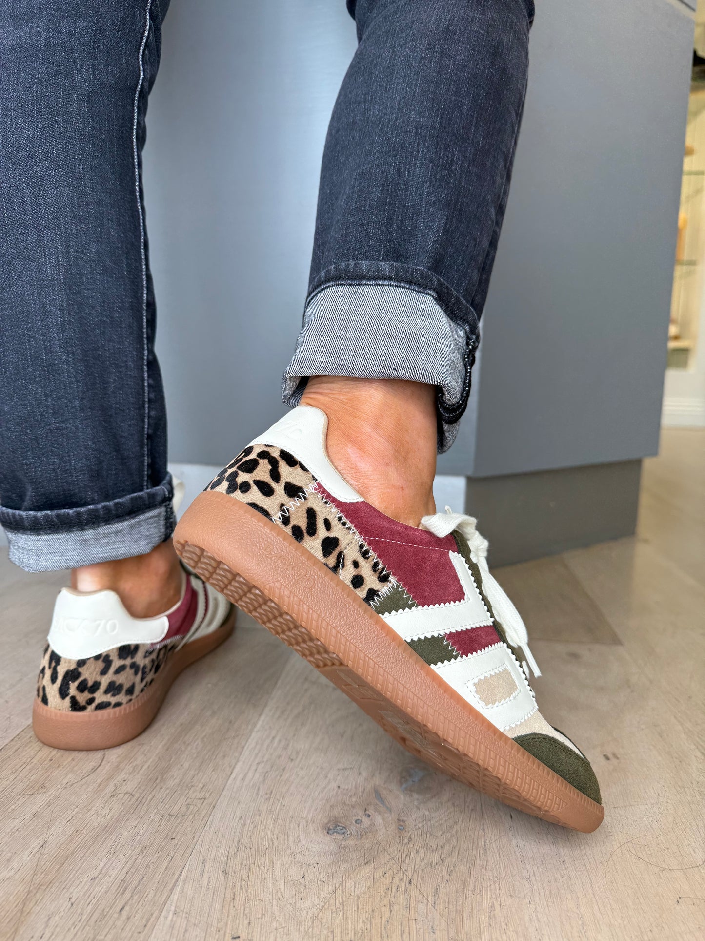 Back 70 - Squid Army Green Suede/ Leopard Print Mix Trainer