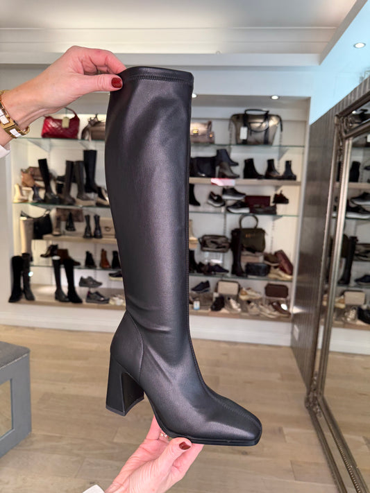 Pedro Anton - Long Black Stretch Boot With Platform Sole & Block Heel