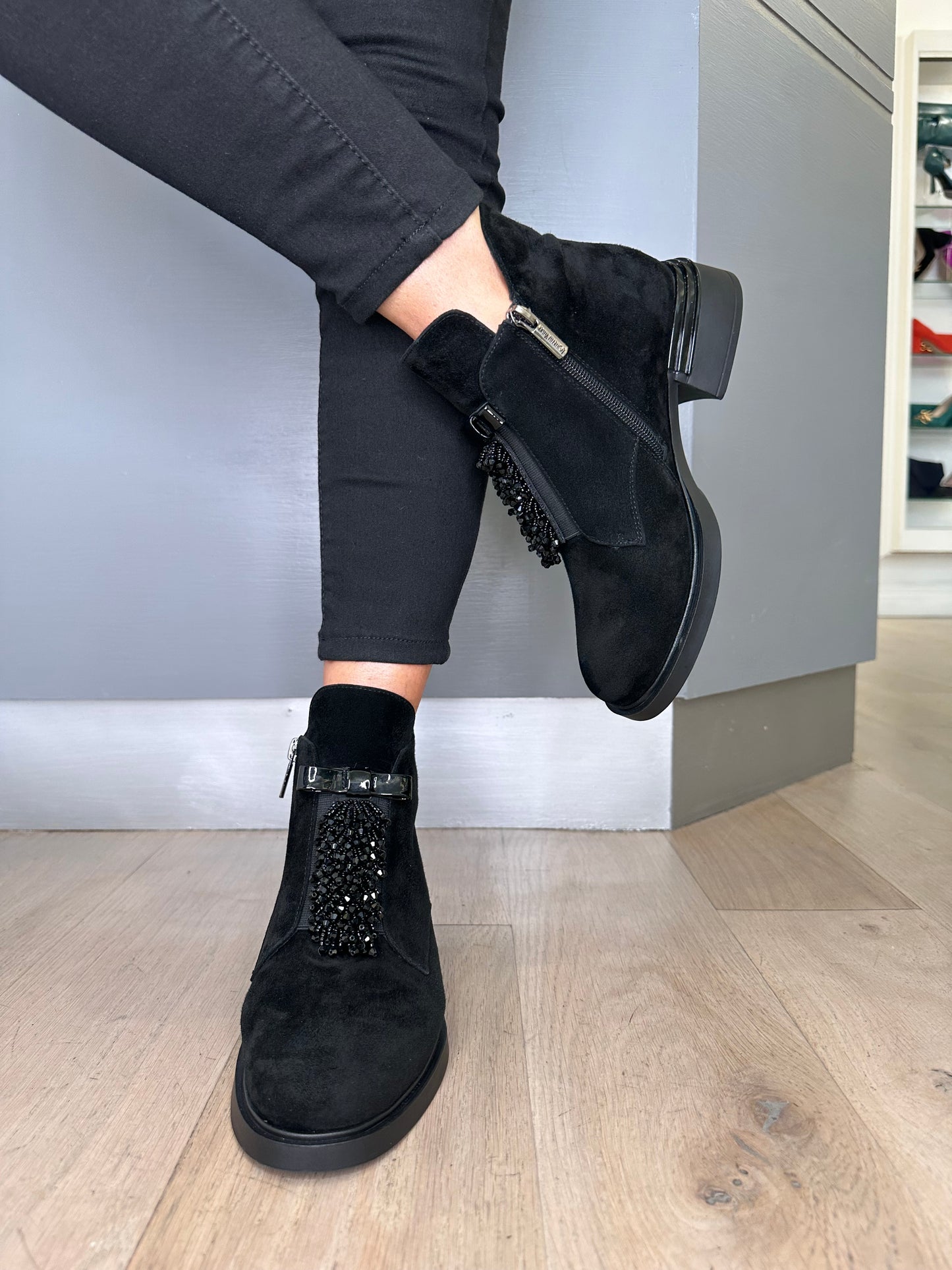 Loretta Vitale - Black Suede Chelsea Style Boot With A Tassel Trim