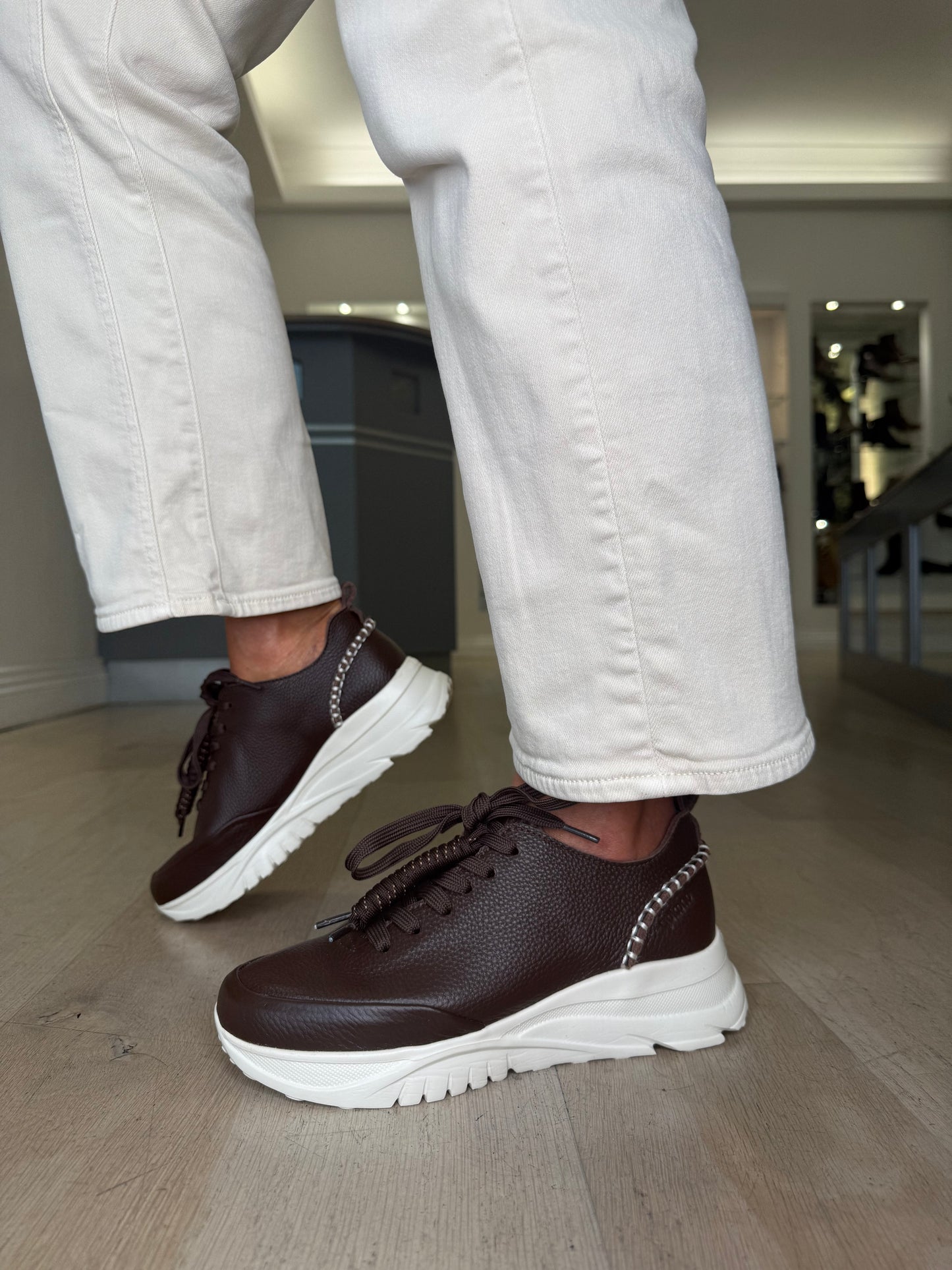 Yokono - Dark Brown Nappa Leather Lace Up Trainer