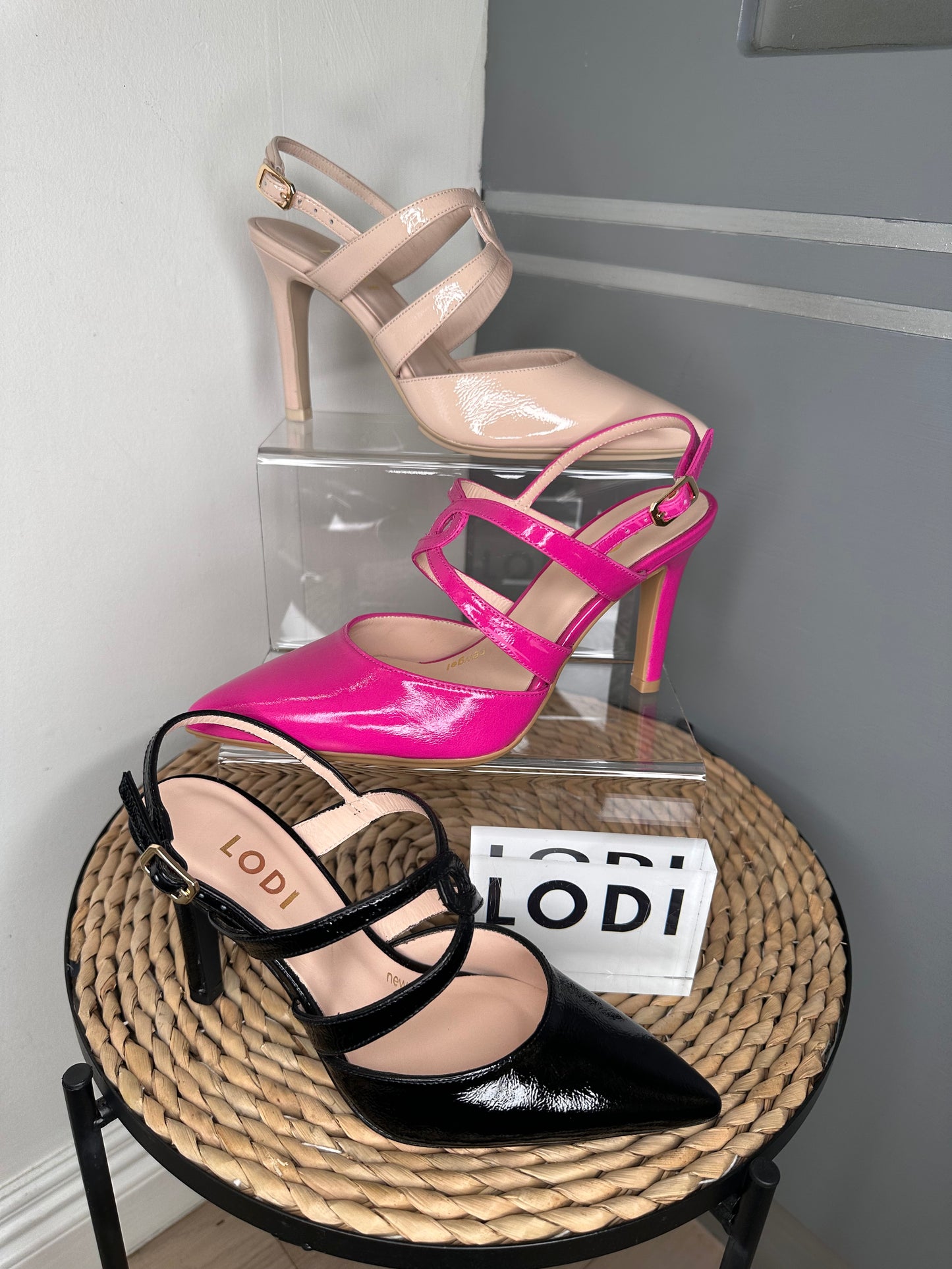 Lodi - Rianes Hot Pink Nappa Leather Pointy Toe Strappy Sling Back Court Shoe