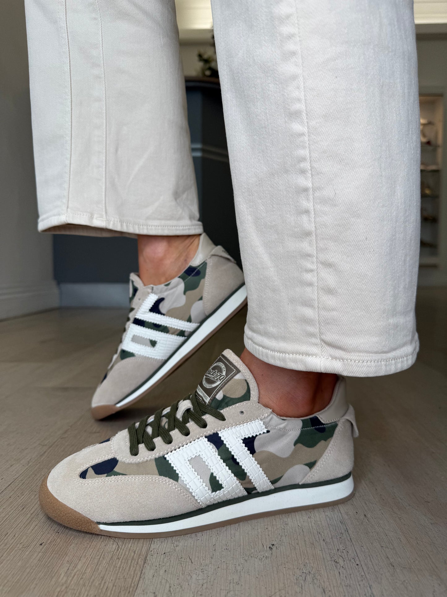 Back 70 -Beige Suede/ Camouflage Trim Trainer