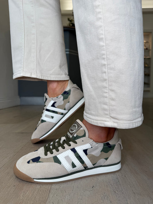 Back 70 -Beige Suede/ Camouflage Trim Trainer
