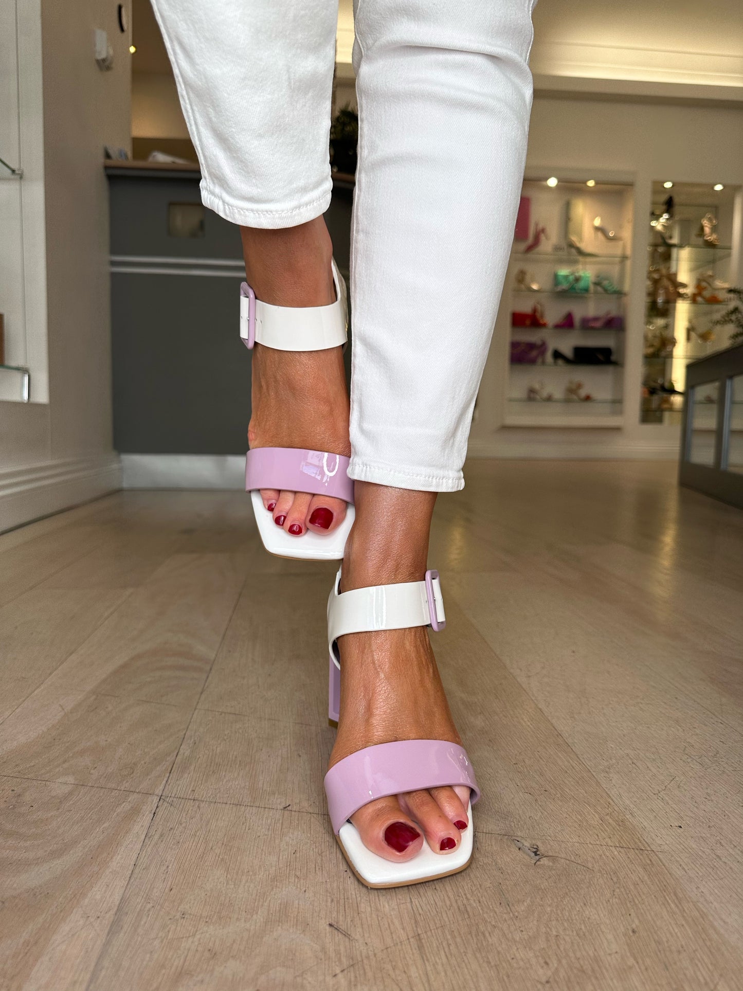 Loretta Vitale - Lilac / White Patent Block Heel Sandal