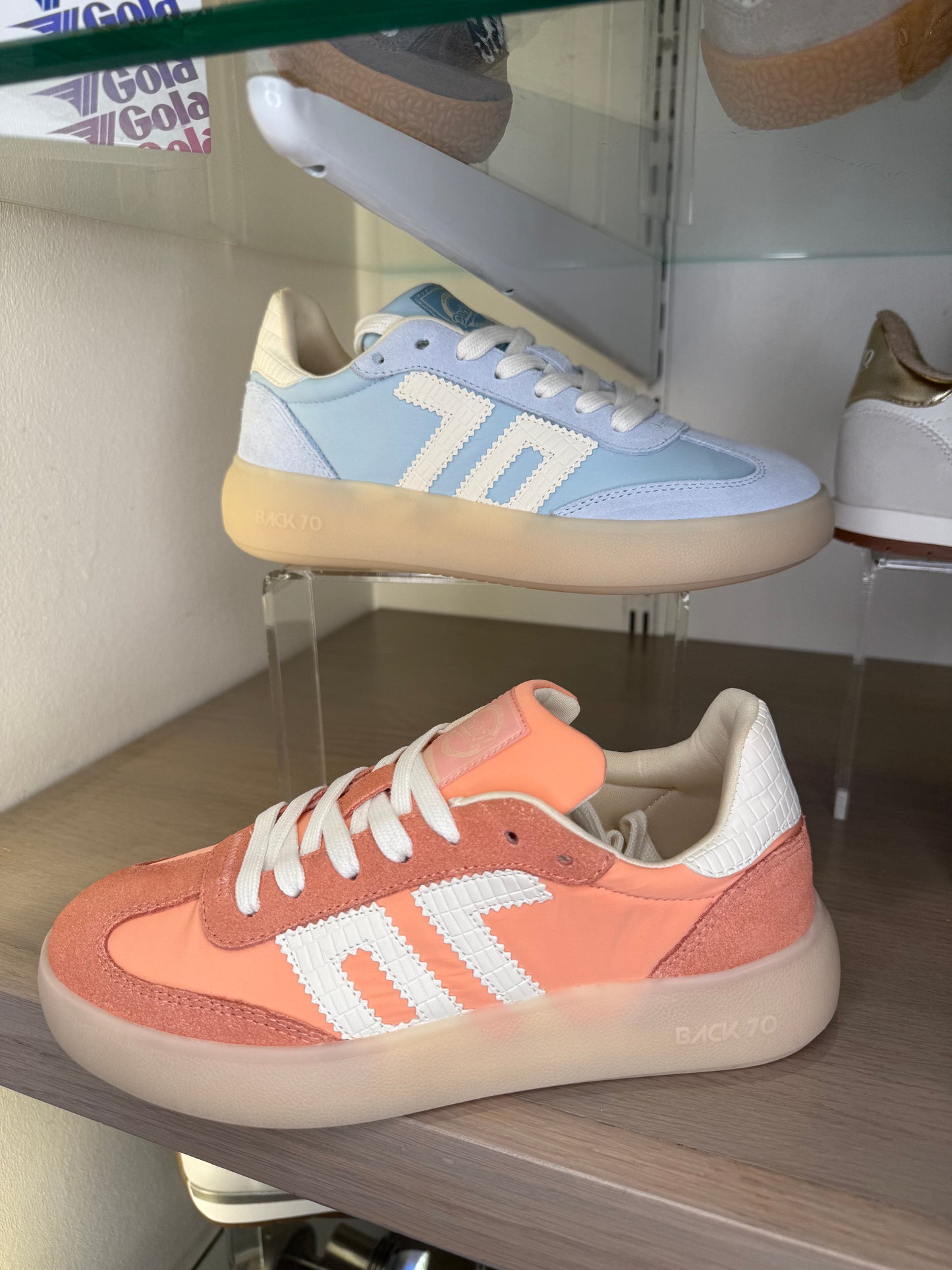 Back 70 - Peach Suede & Fabric Mix Platform Trainer