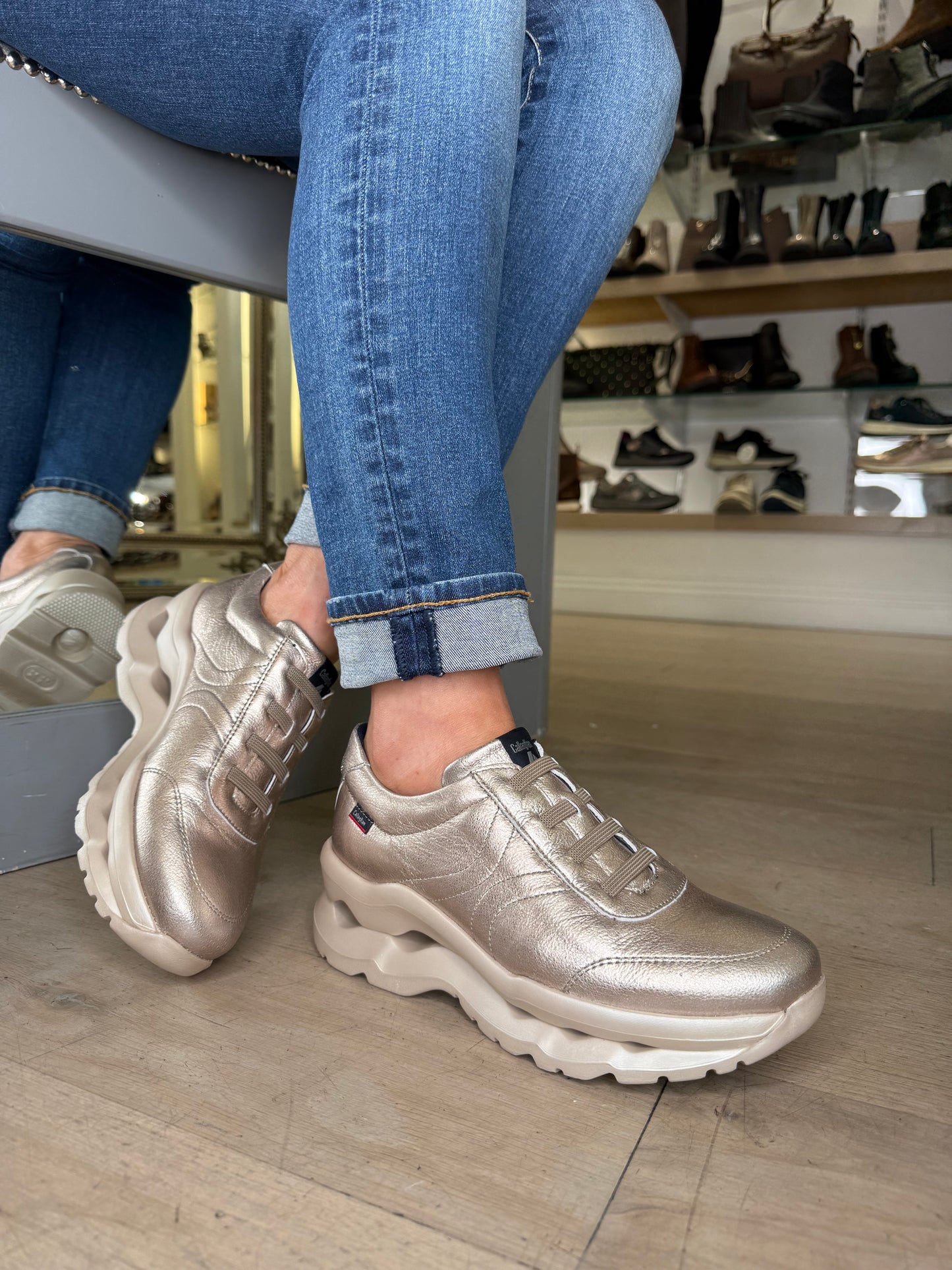 Callaghan - Soft Gold Pull On Chunky Trainer