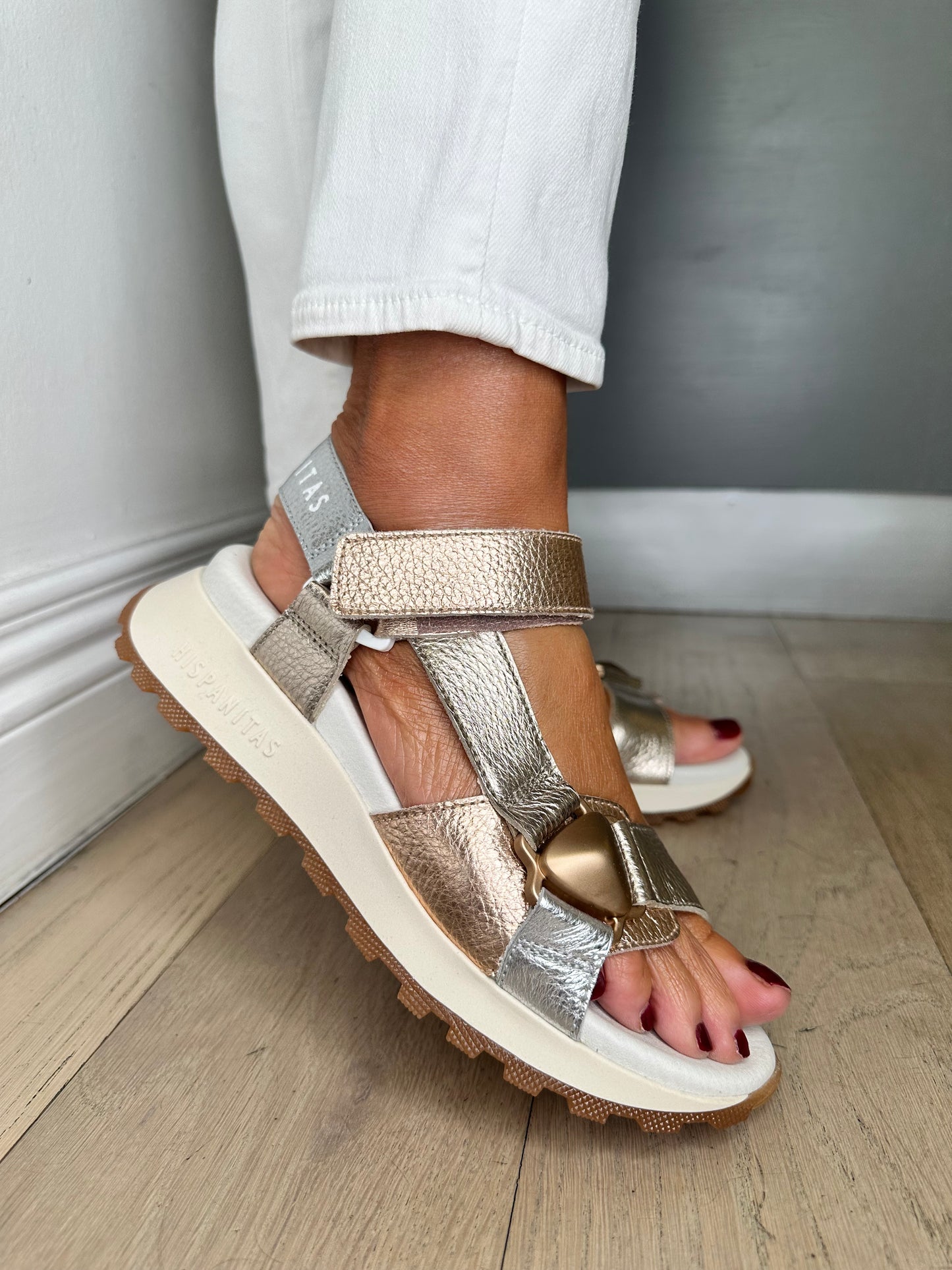 Hispanitas - Multi Metallic Leather Sandal With Velcro Strap