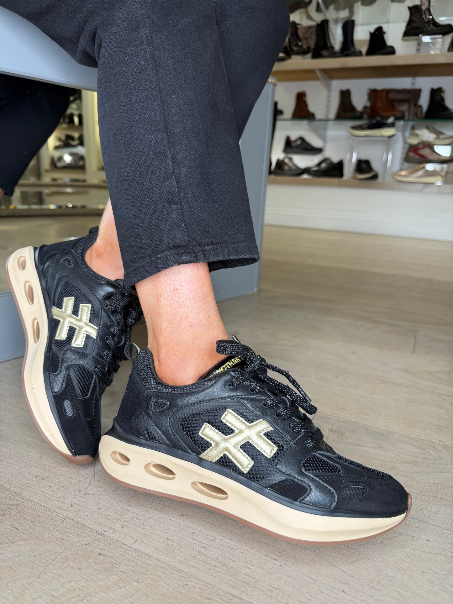 Another Trend - Black & Gold Mix Sporty Sole Trainer