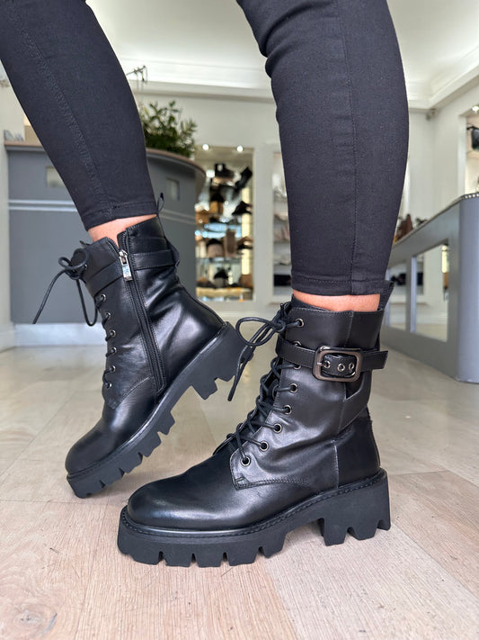 Lodi Love-  Black Leather Biker Style Boot