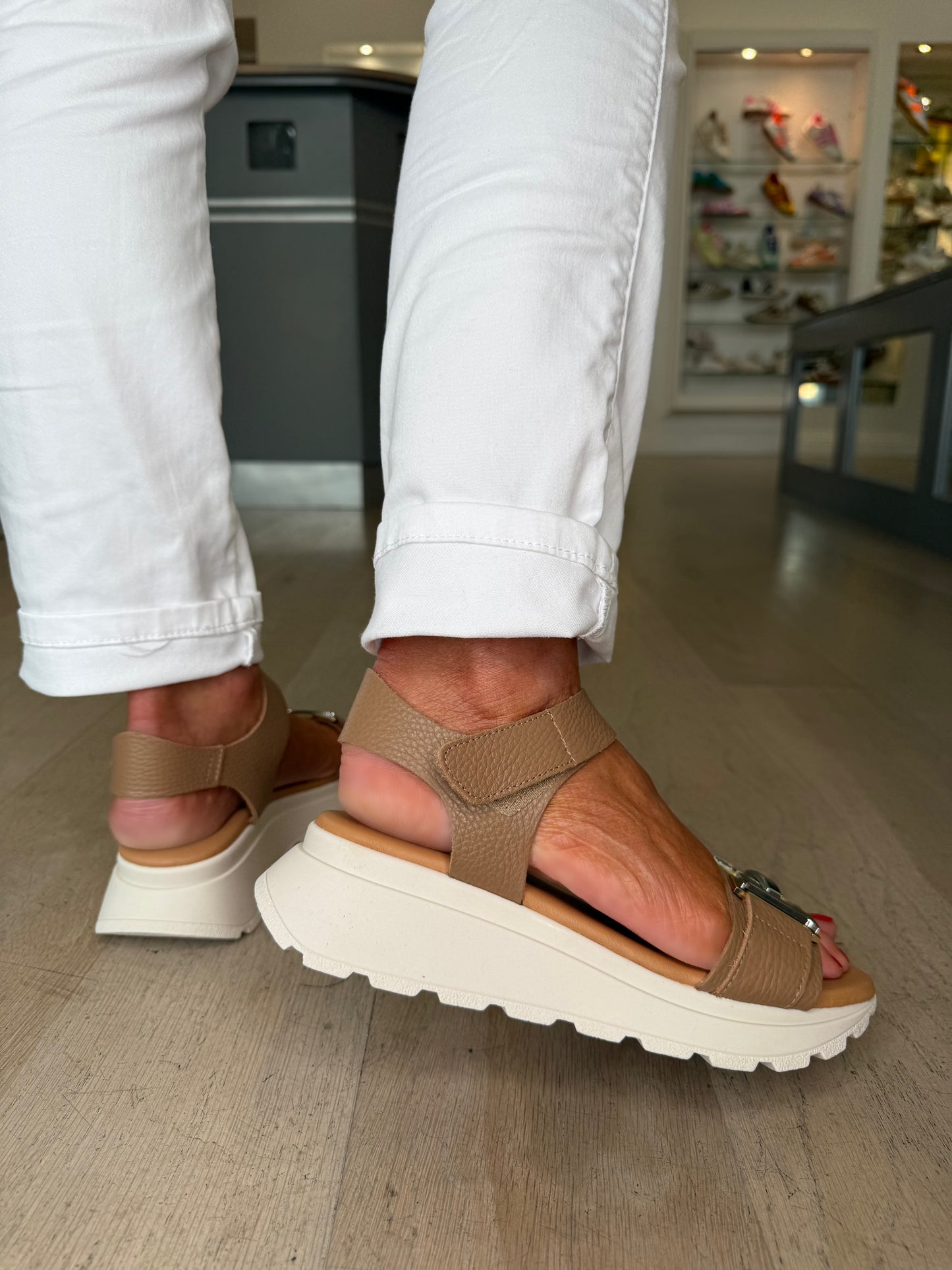 Oh My Sandals - Soft Brown Sporty Sole Sandal With Gold/Silver Trim