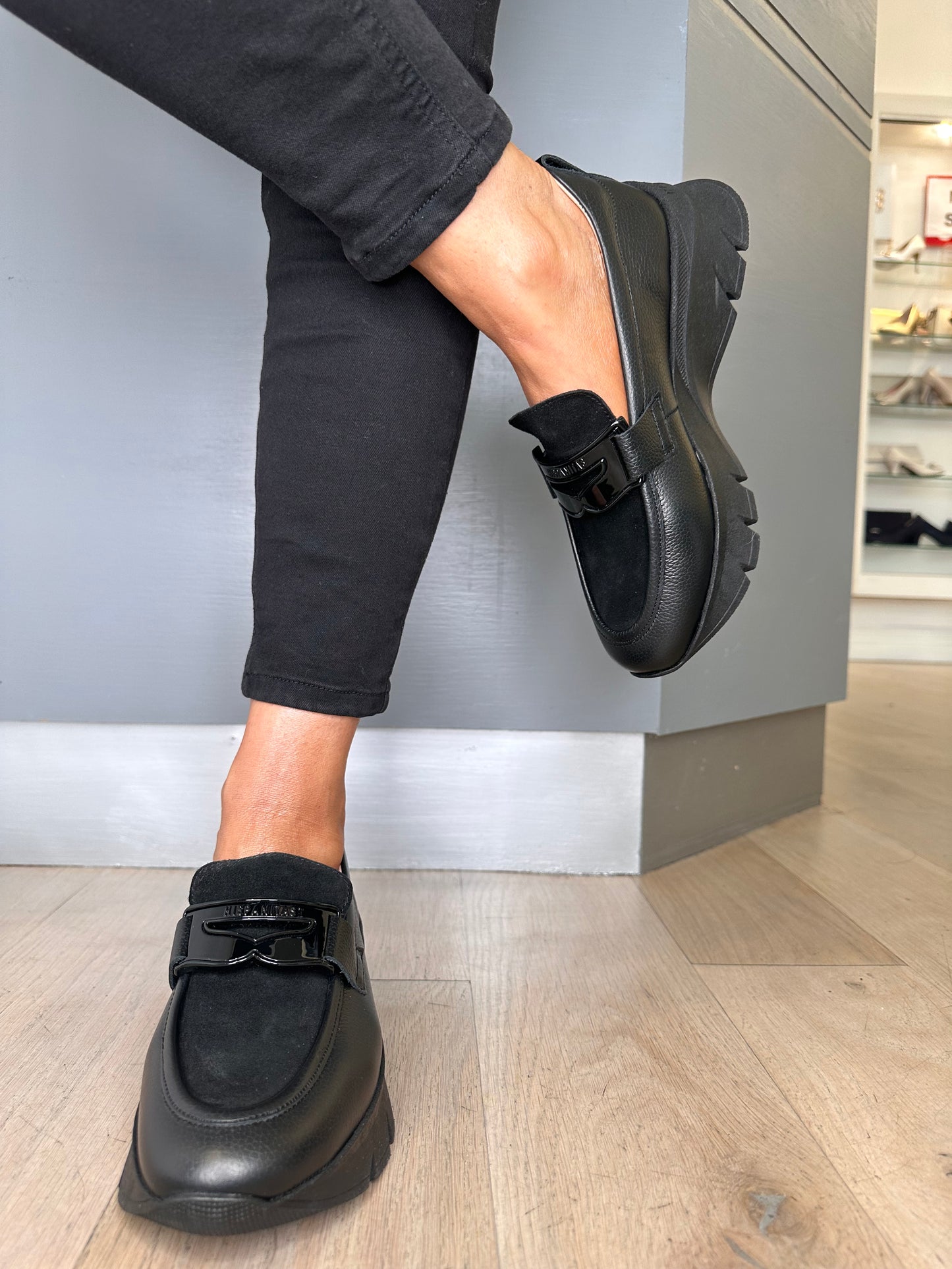 Hispanitas - Black Leather & Suede Mix Sporty Slip On Shoe