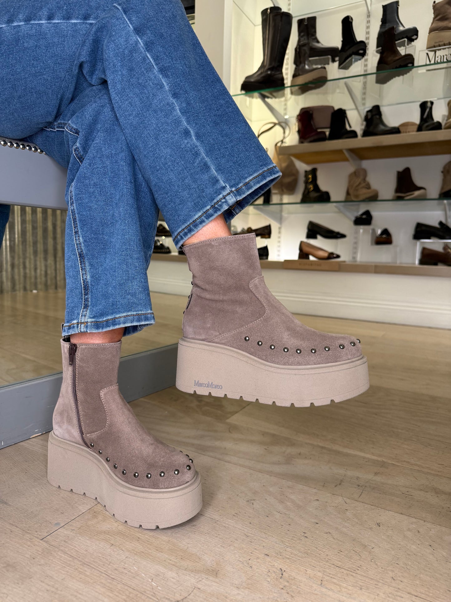 Marco Moreo -Mink Suede Chunky Sole Boot With Stud Trim Detail
