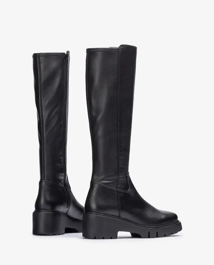 Unisa -  Long Black Leather Chunky Boot