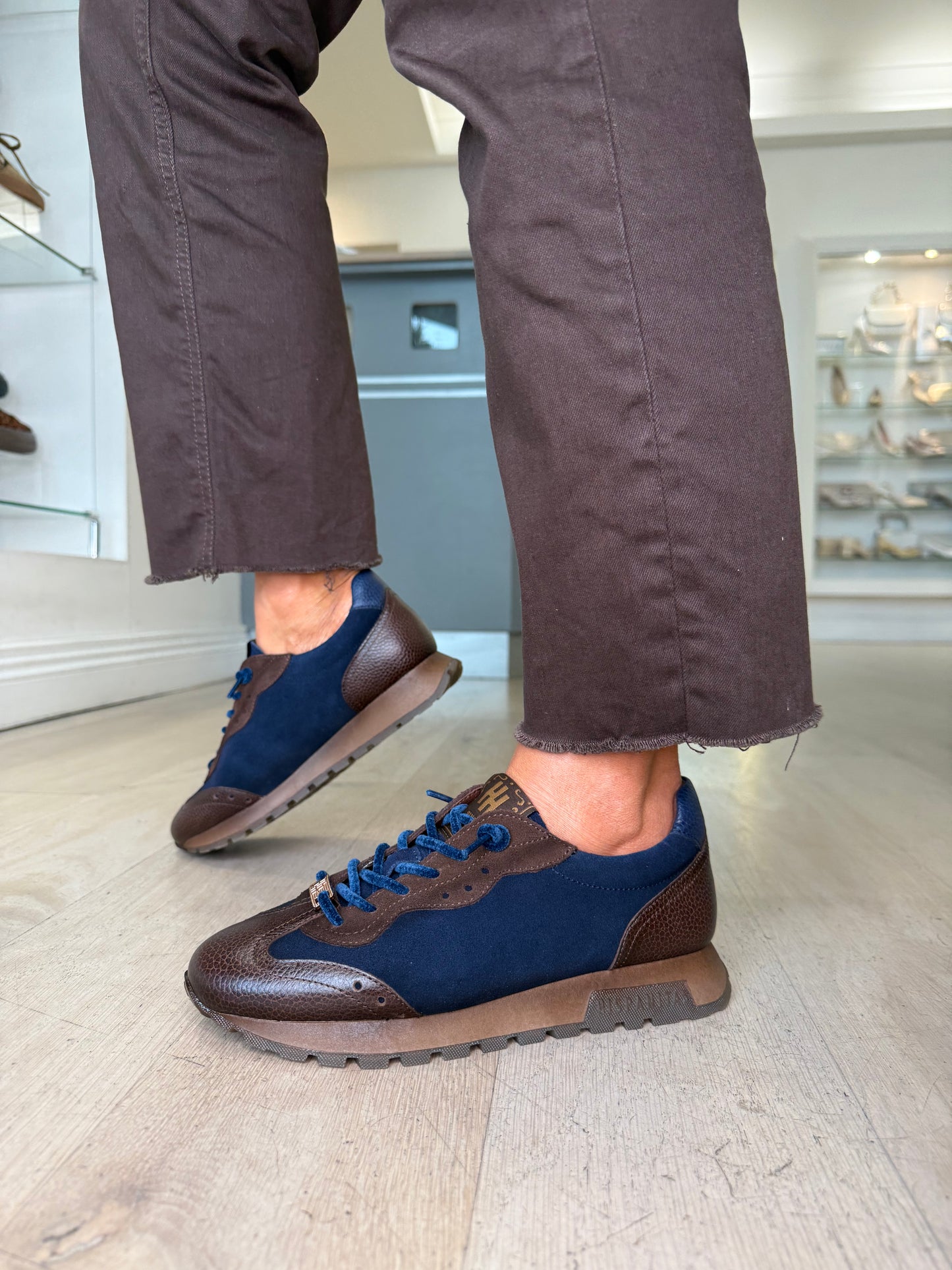 Hispanitas - Rich Brown Leather/ Navy Suede Pull On Trainer