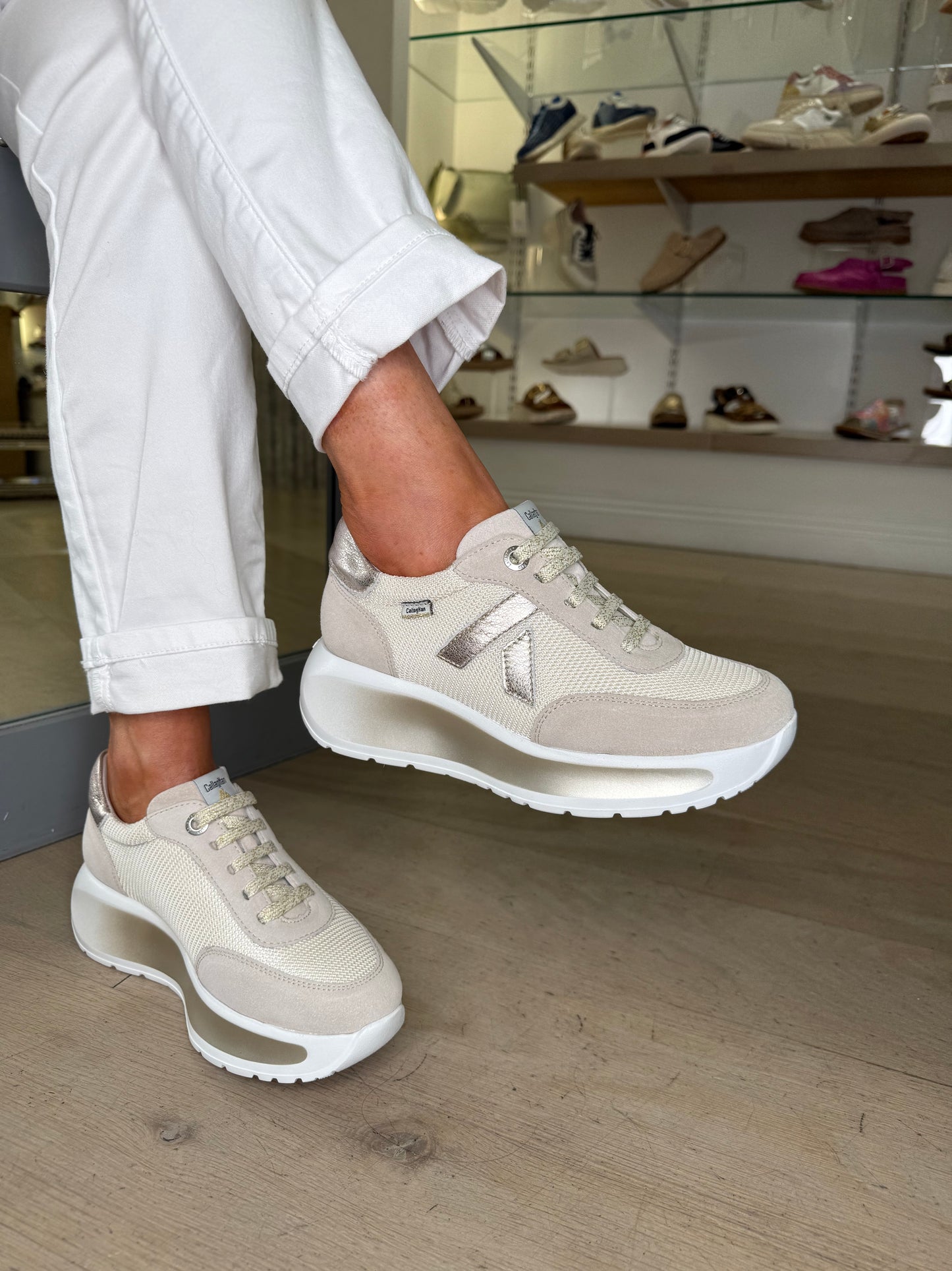 Callaghan - Soft Cream & Beige Suede Lace Up Shoe With Bronze Trim