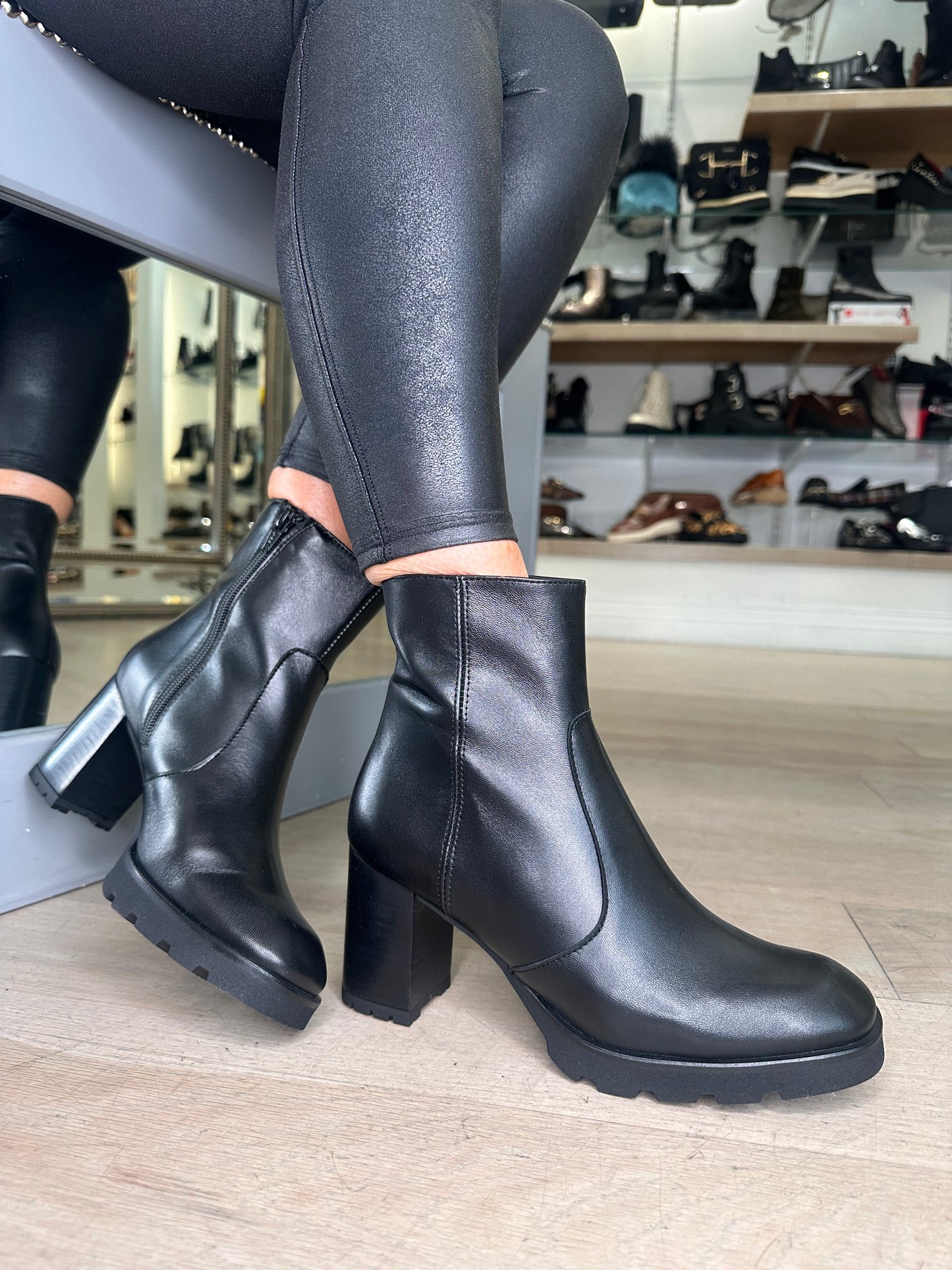 Marian - Black Leather Chunky Heel Boot