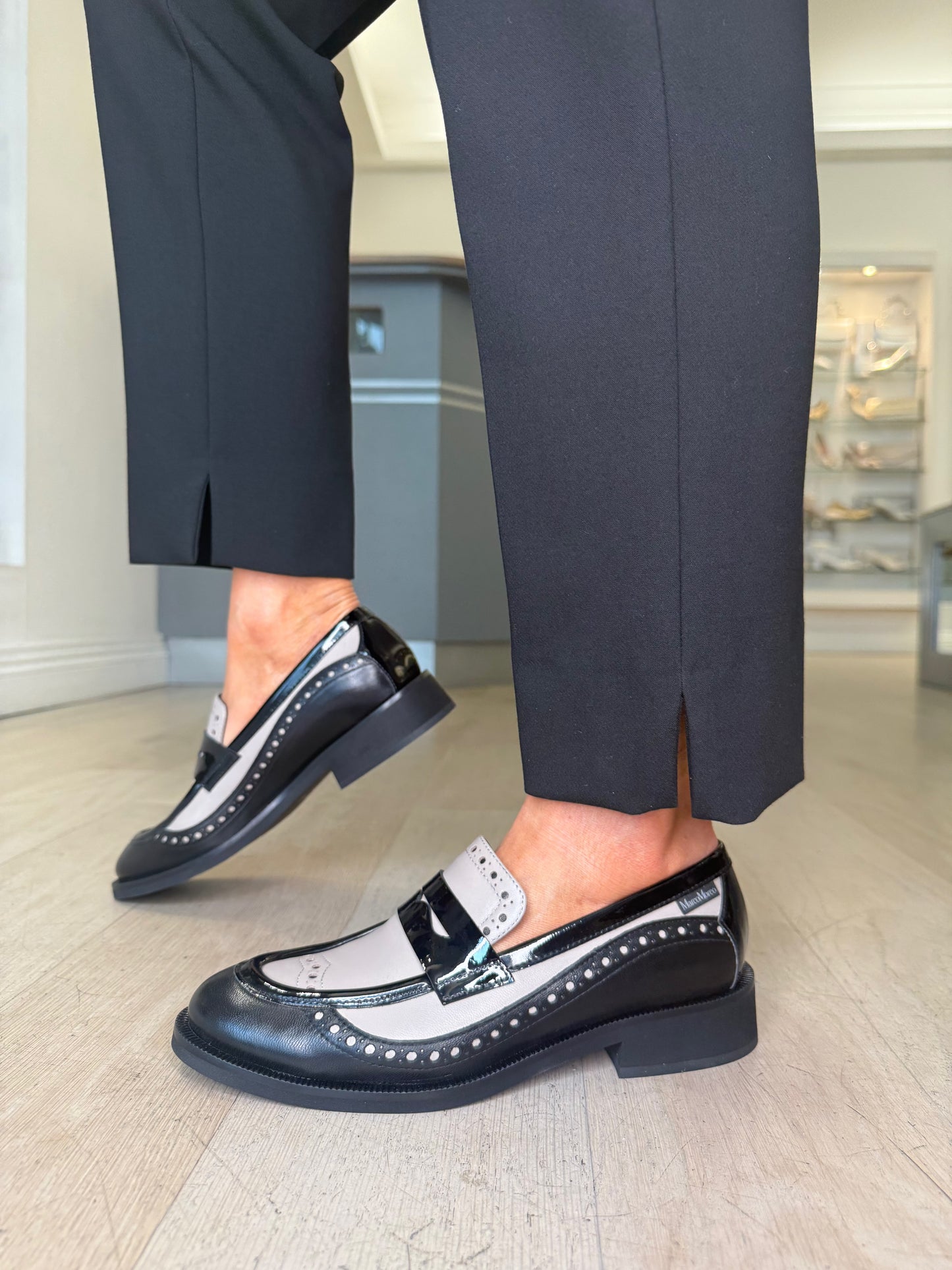 Marco Moreo- Black Nappa Leather With Mink Leather Inset With Black Patent Trim