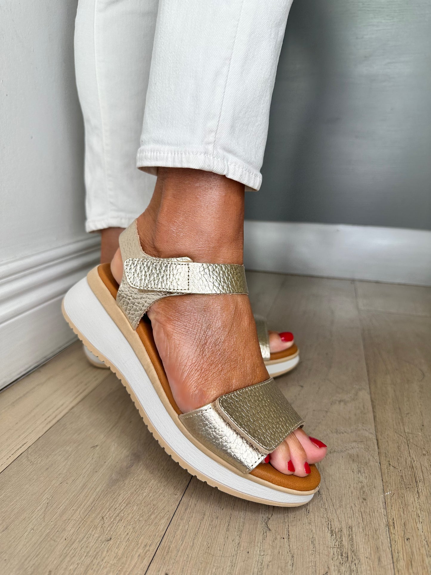 Oh My Sandals - Gold Double Velcro Sandal