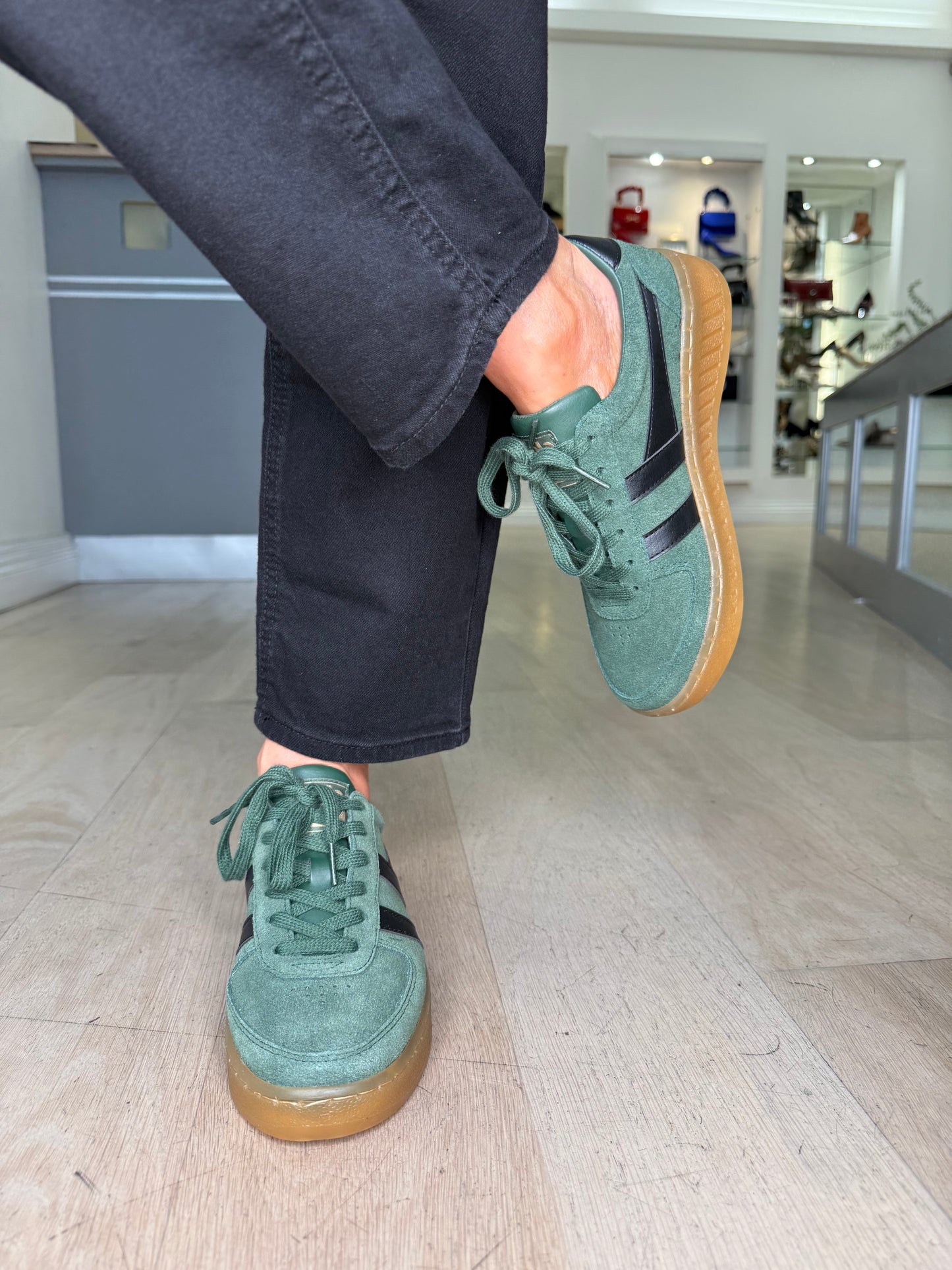 Gola - Grandslam Evergreen Suede Trainer With Black Leather Trim & Gum Sole