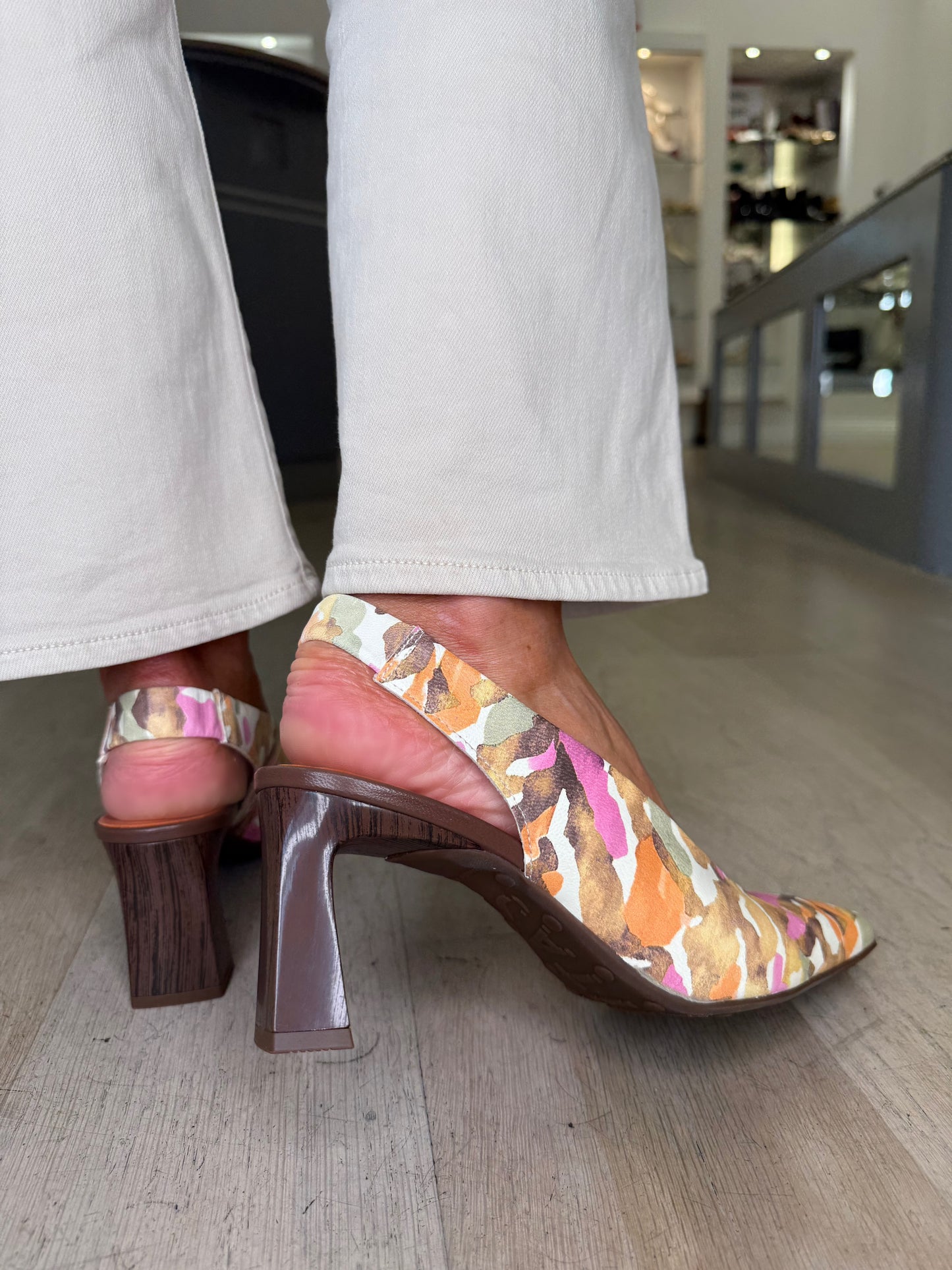 Hispanitas -Multi Coloured Leather Sling Back Shoe With Block Heel