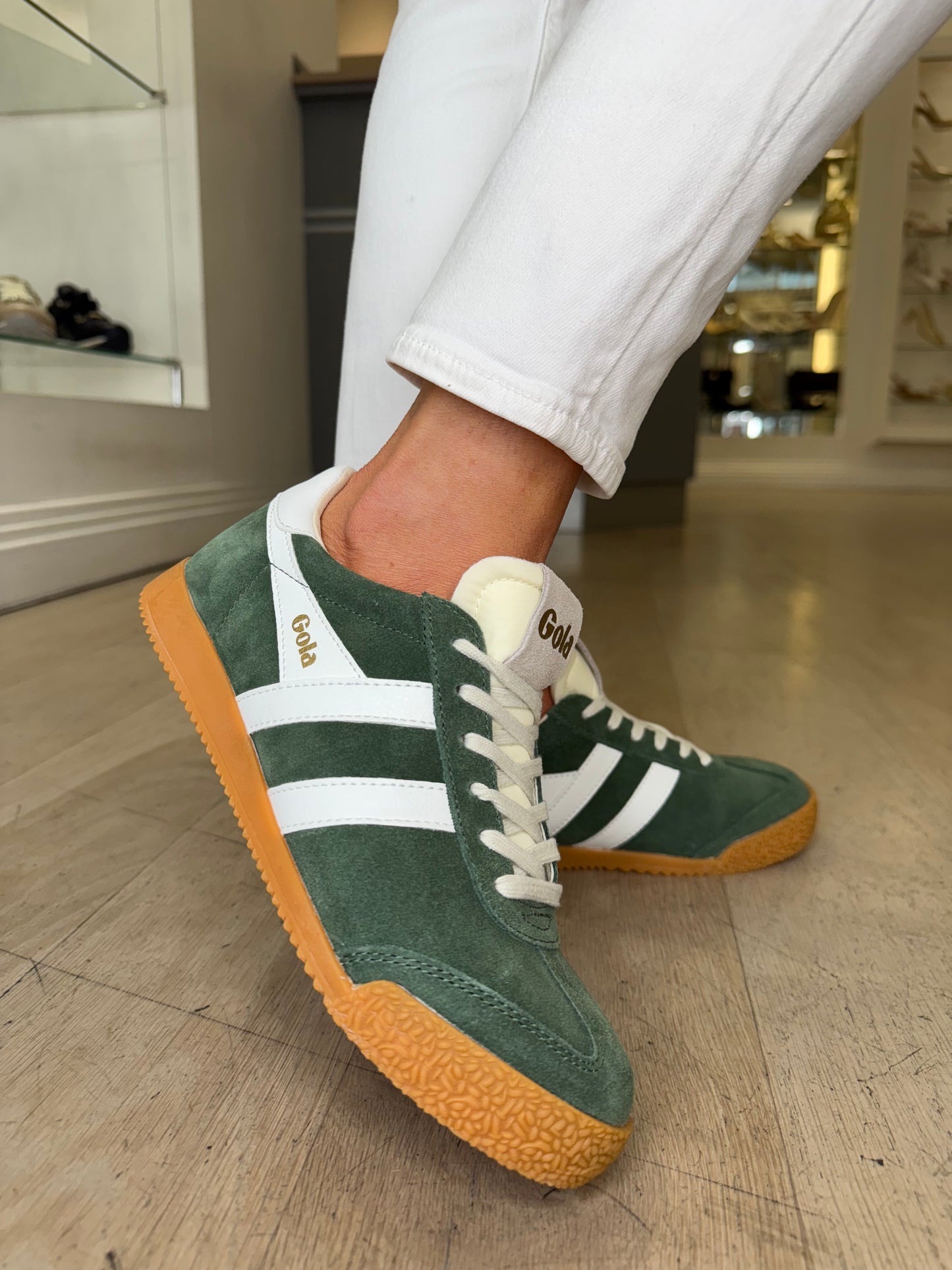 Gola - Elan Evergreen Suede Trainer With White Leather Trim