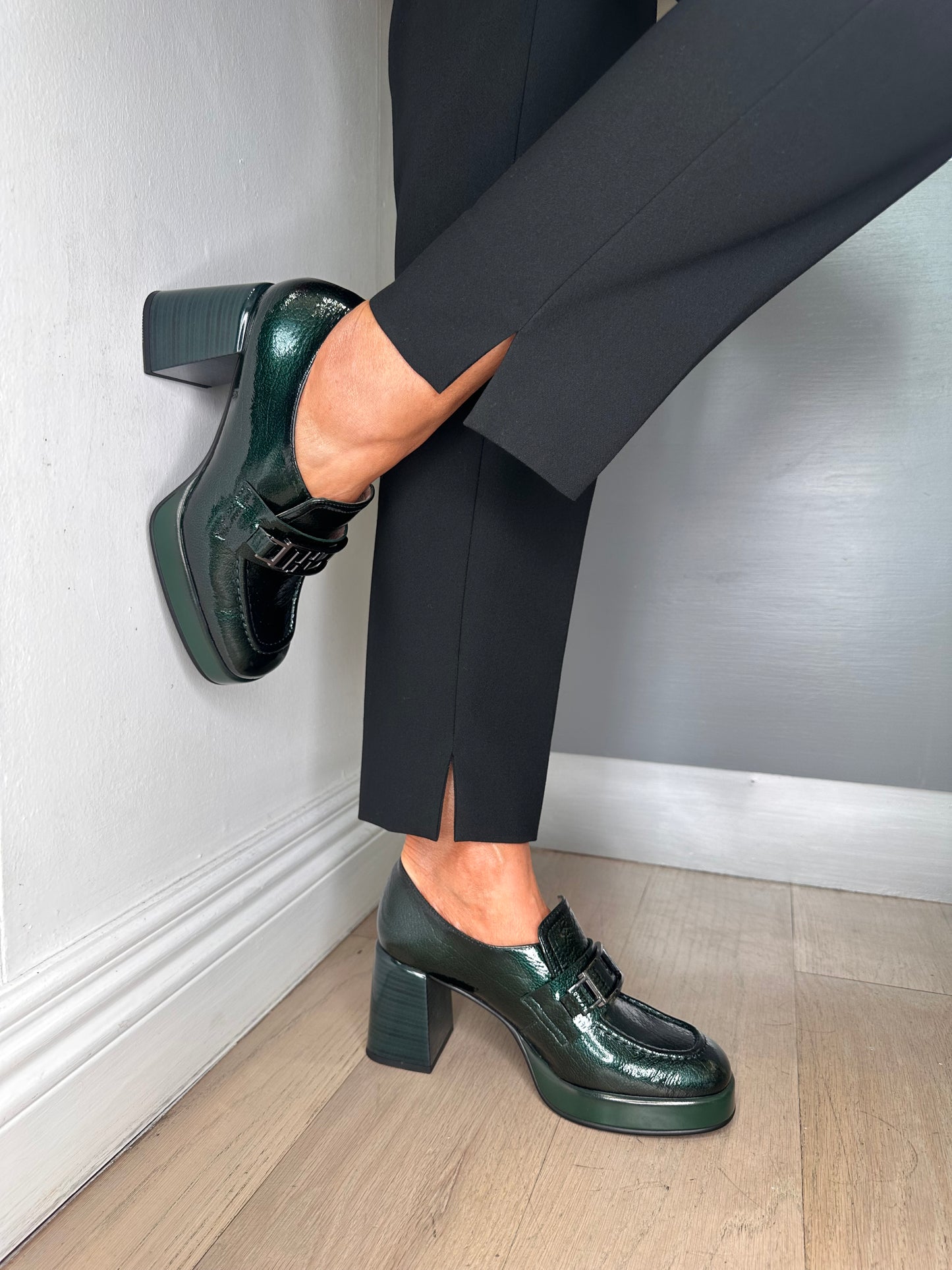 Hispanitas - Forest Green Flexy Patent Shoe With Block Heel & Platform Sole