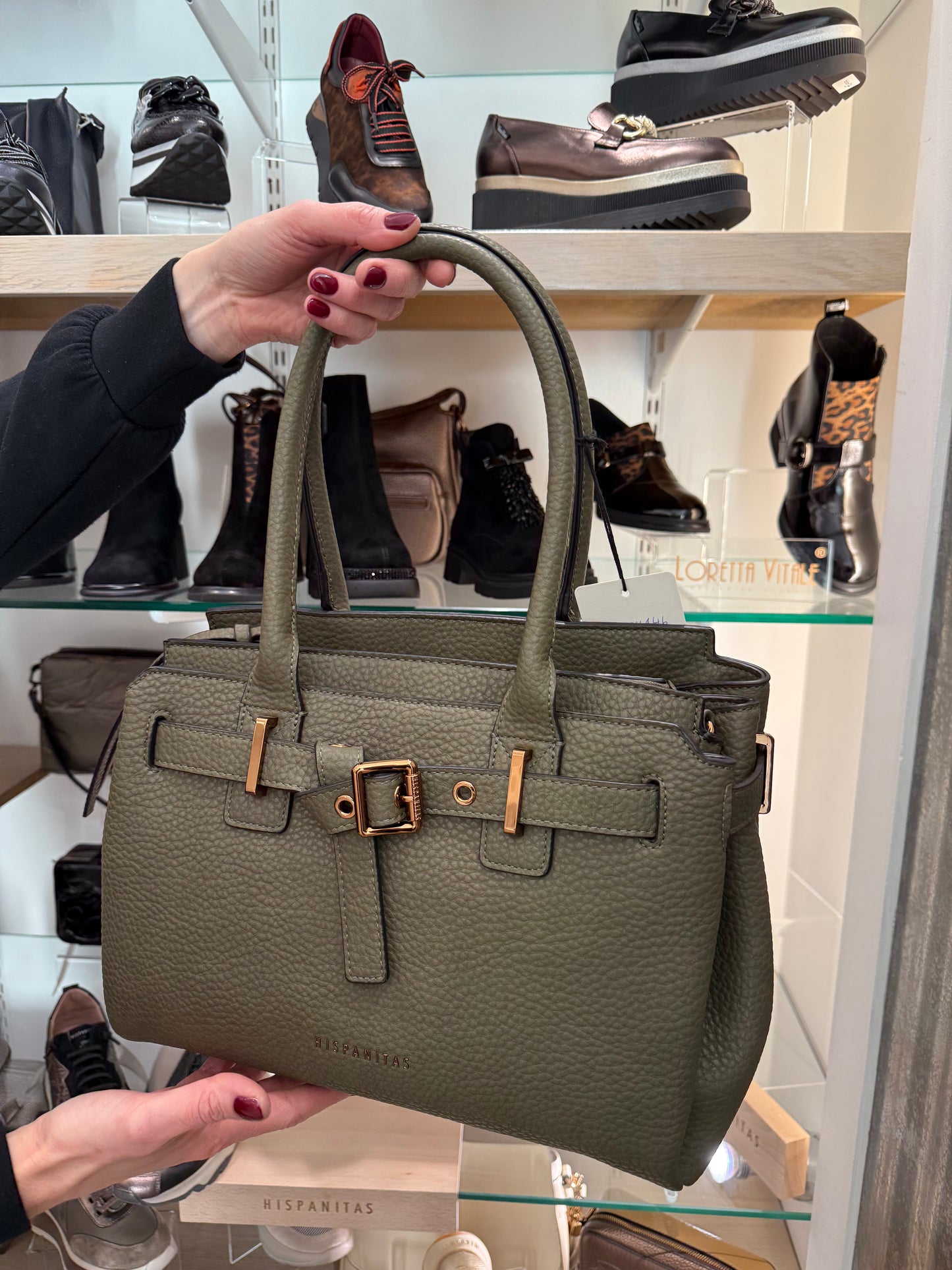 Hispanitas -Army Green Tote Bag With Rose gold Hardware