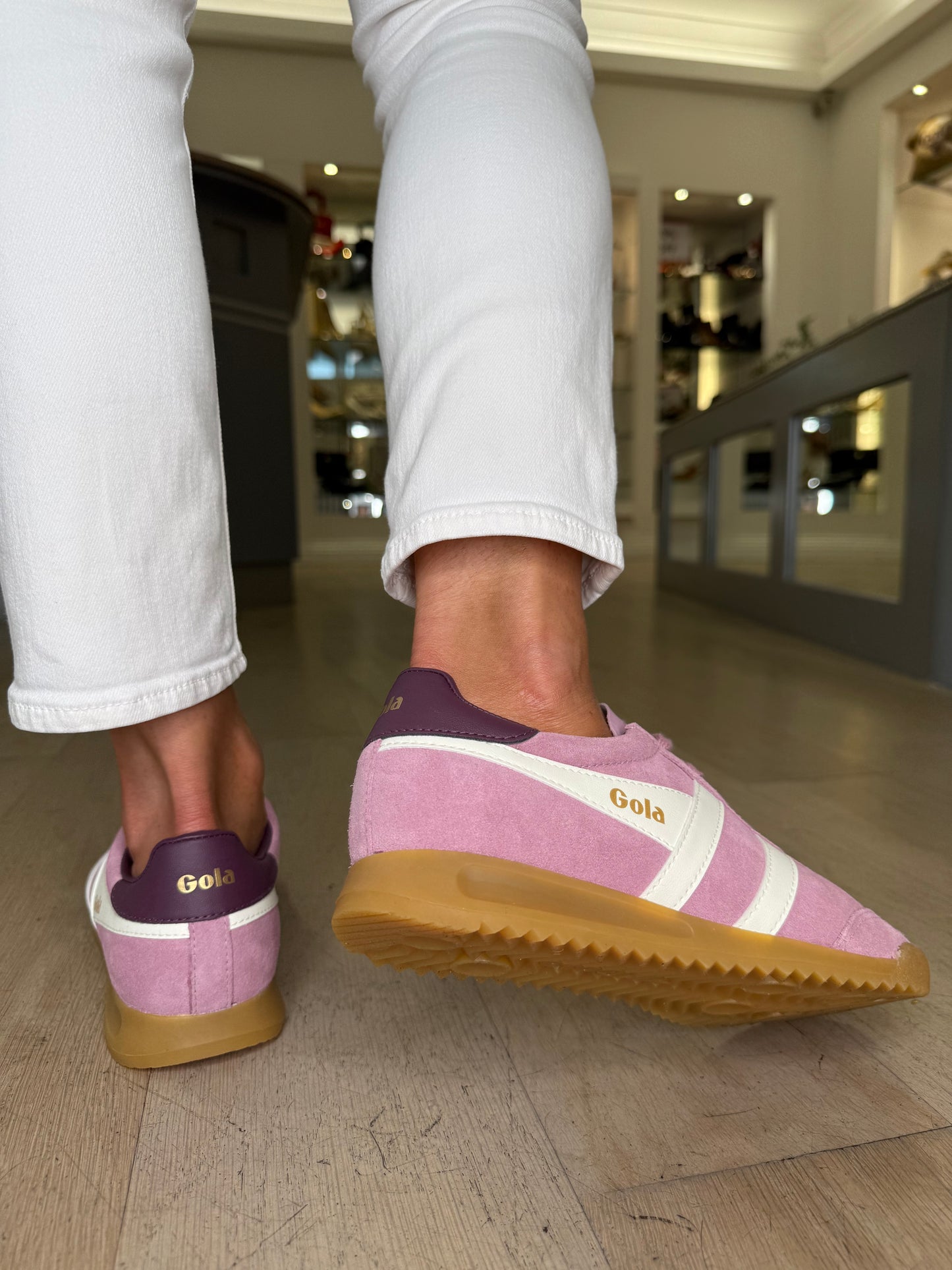 Gola - Torpedo Candy Pink Suede Trainer With White & Dark Wine Trim