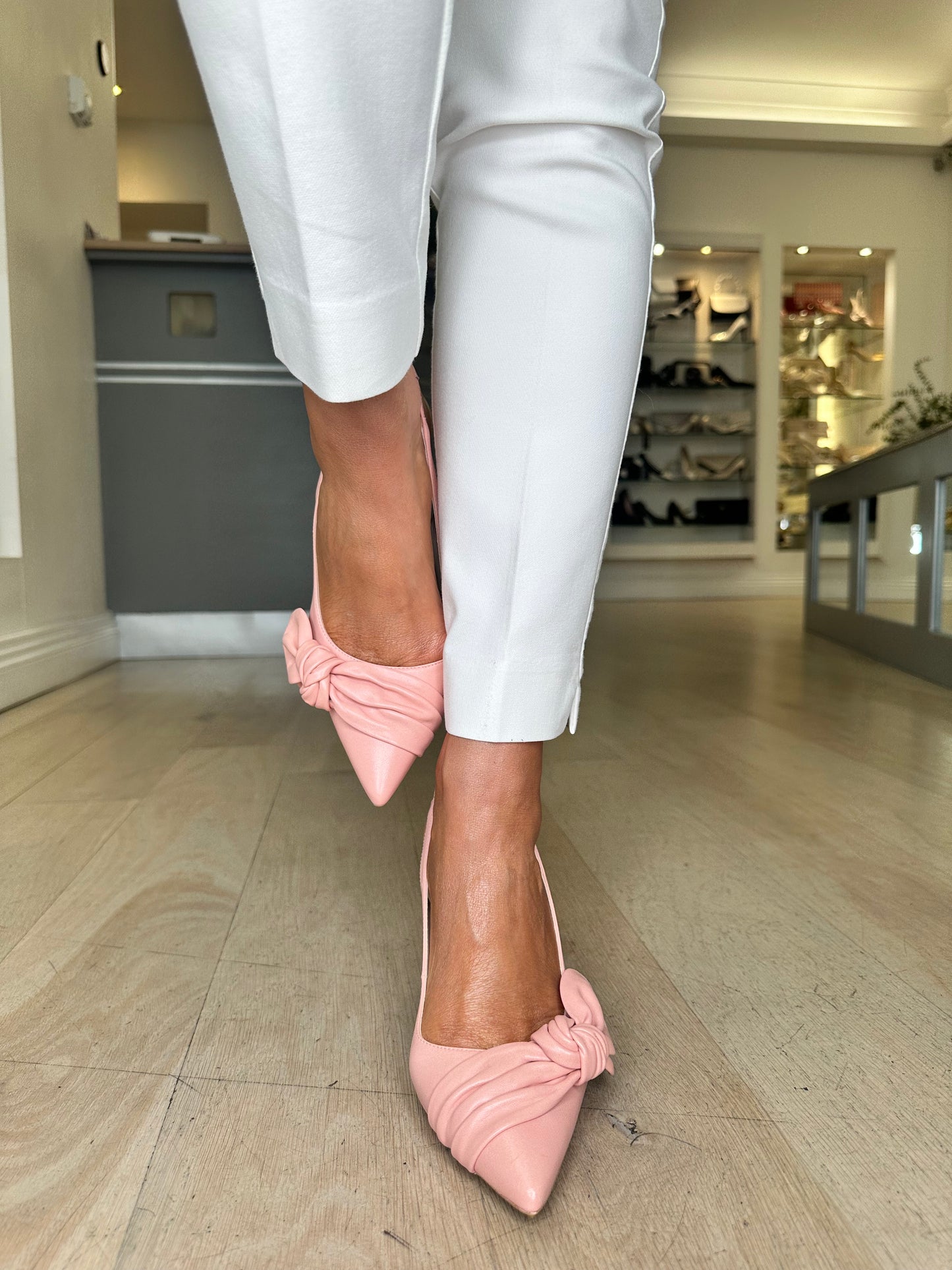 Lodi -Deep Blush Pink Nappa Leather Slingback Shoe With Knot Trim Detail