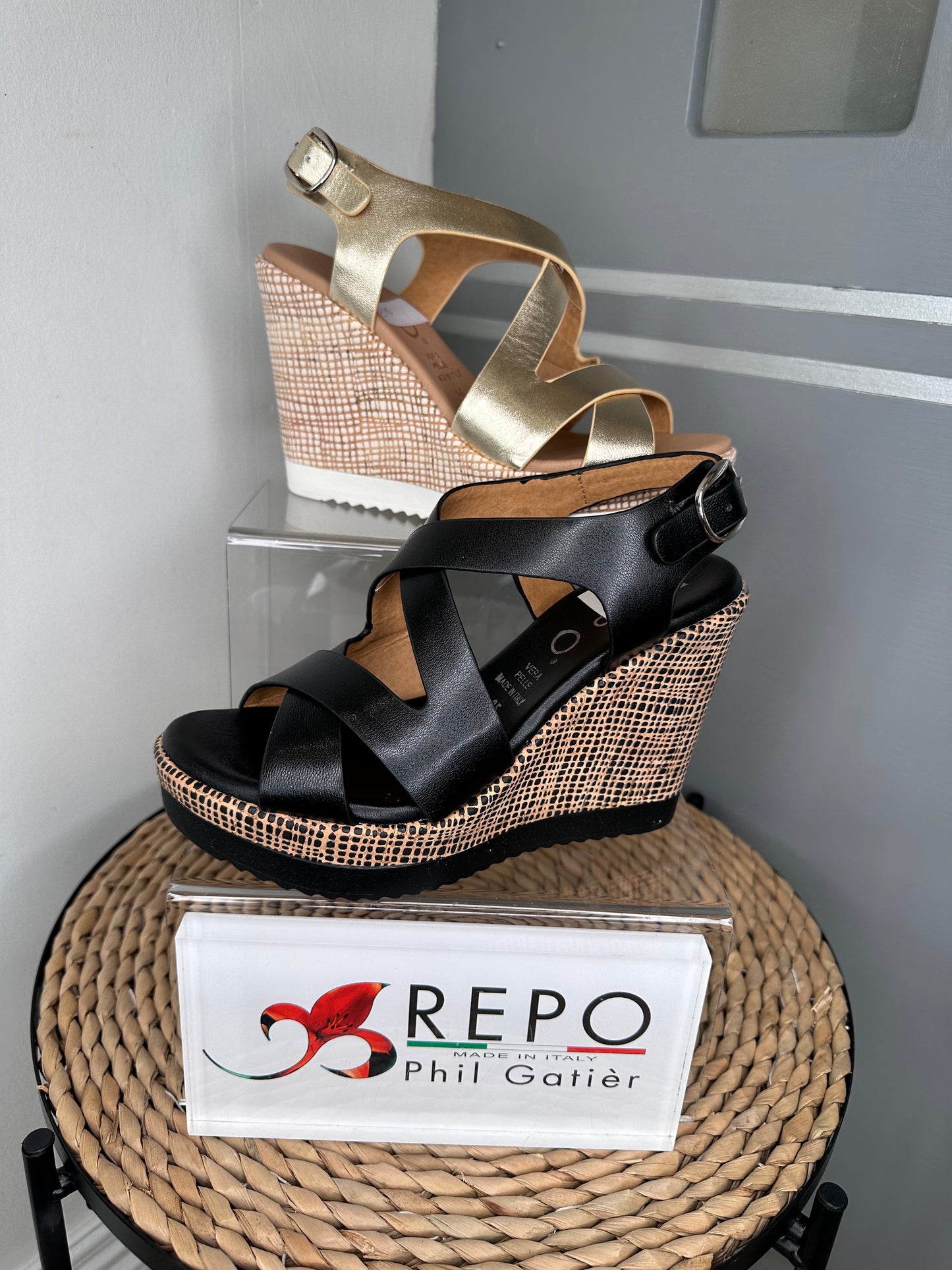 Repo - Metallic Gold Strappy Wedge Sandal