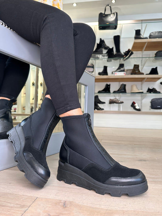 Hispanitas - Black Fabric Mix Wedge Boot