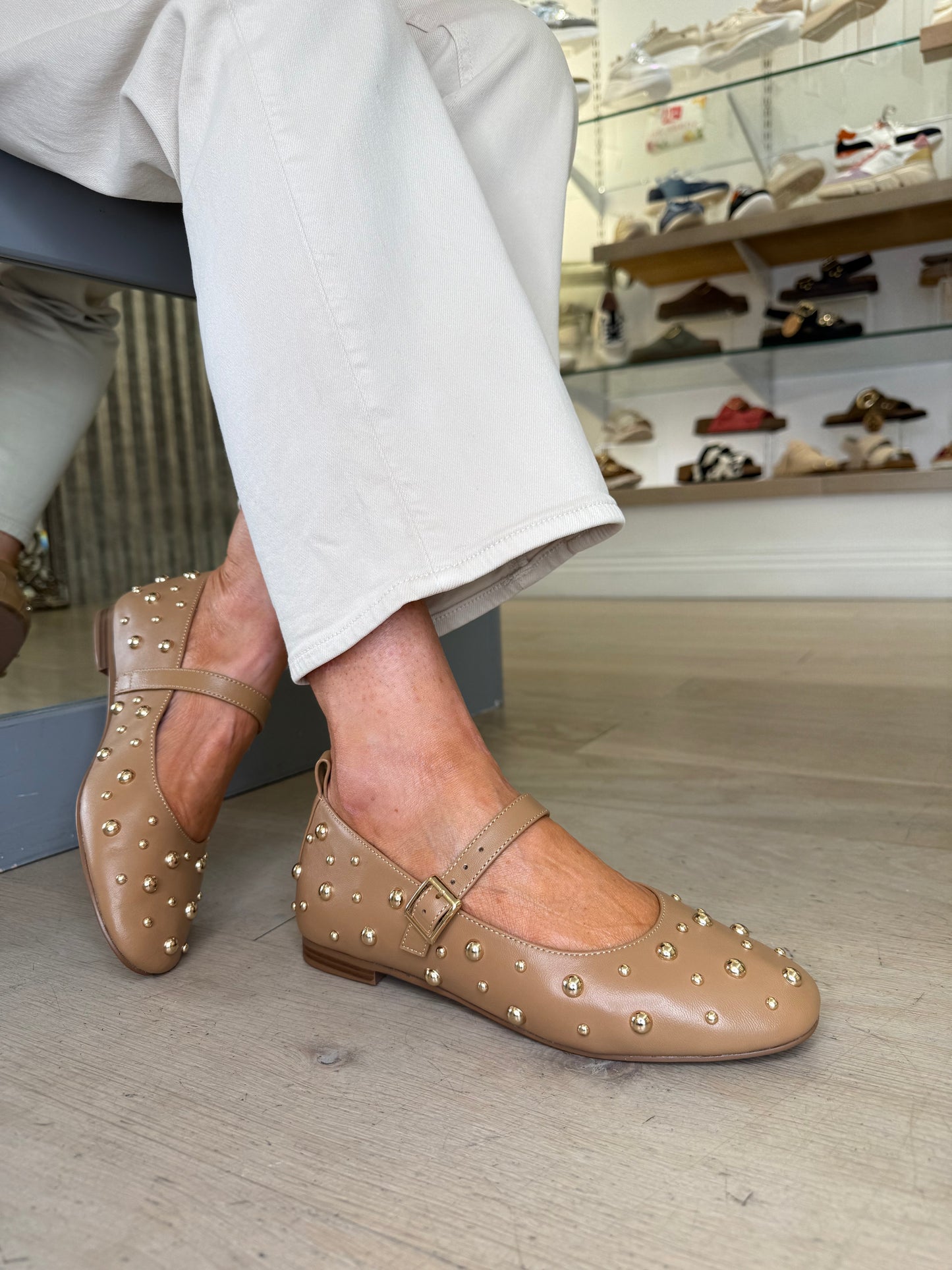 Pedro Anton (By Marian) - Rich Camel Gold Stud Mary Jane Pomp