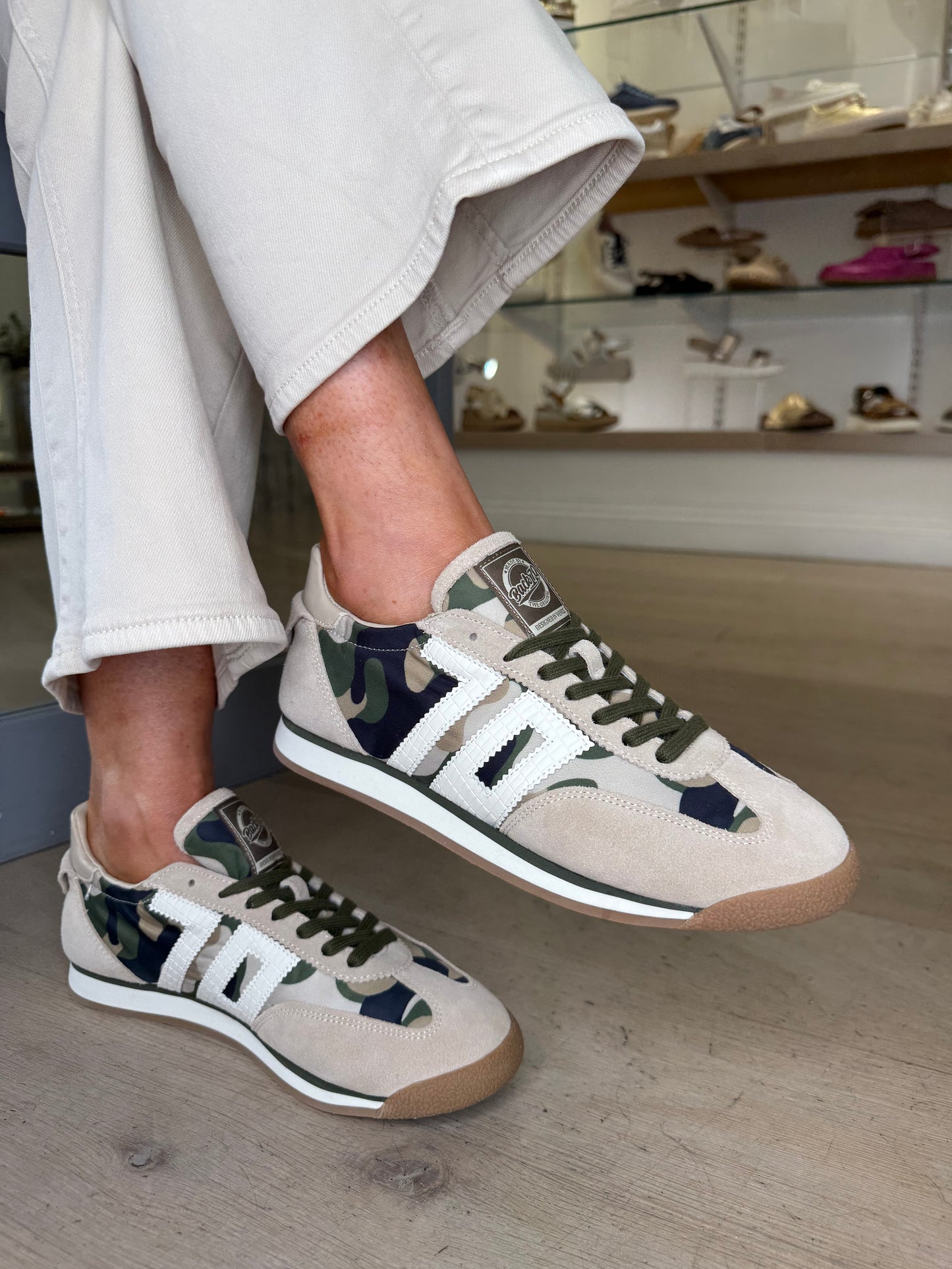 Back 70 -Beige Suede/ Camouflage Trim Trainer