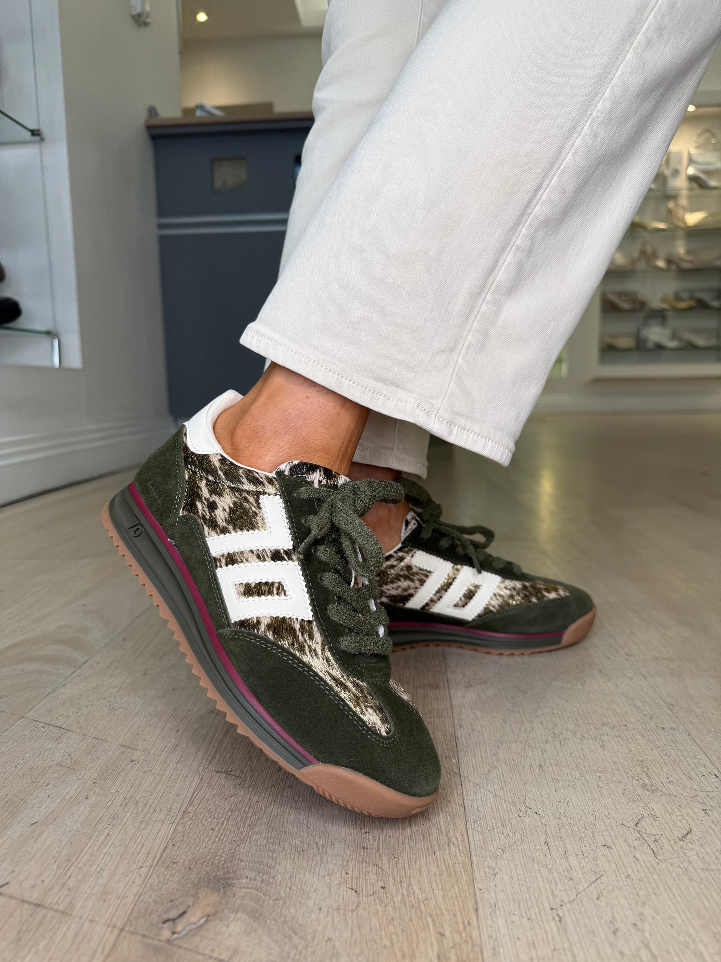 Back 70 - Forest Green Suede / Pony Skin Print Lace Up Trainer