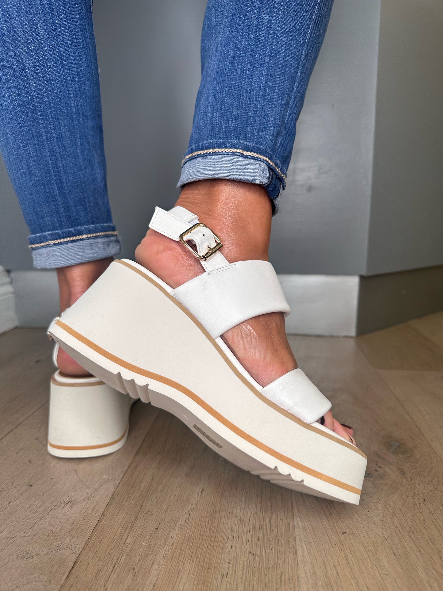 Repo -  White 2 Strap Sporty Wedge Sandal