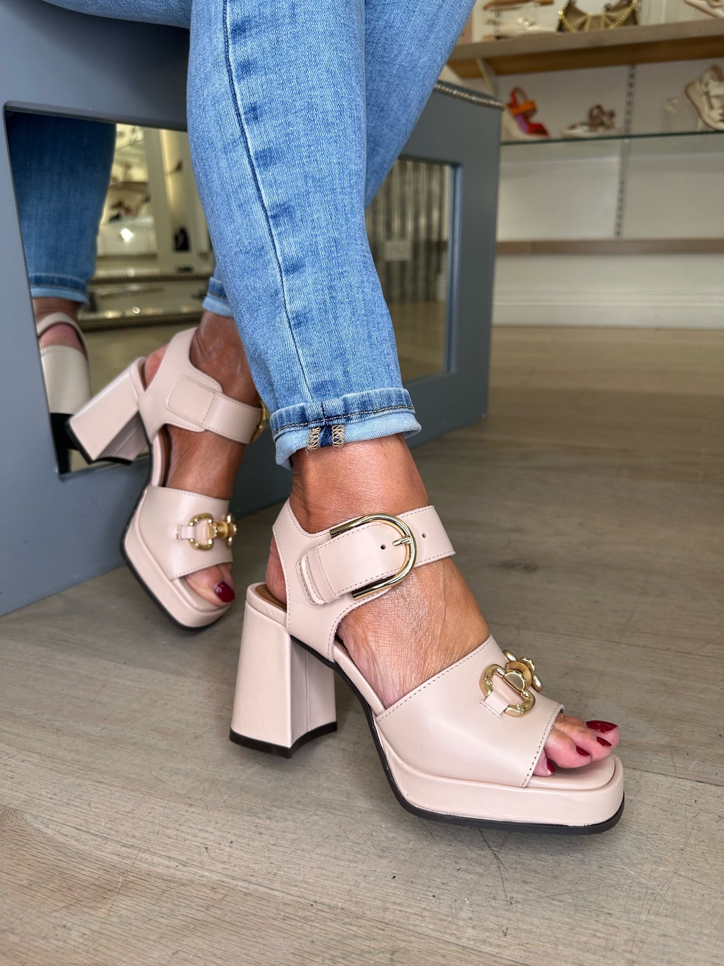 Alpe - Soft Rose Pink Chunky Sandal With Block Heel & Platform Sole