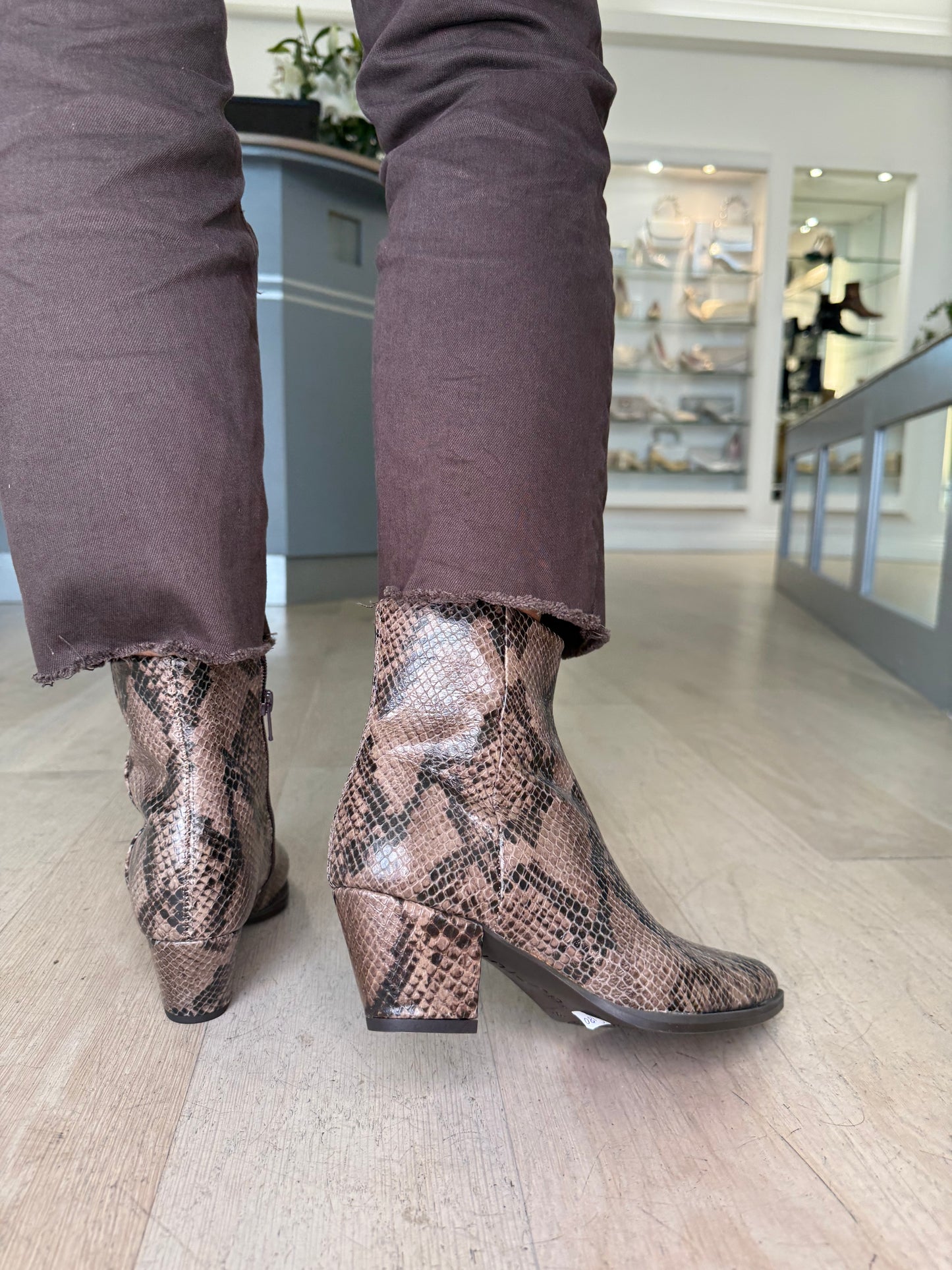 Unisa - Brown Mix Snake Print Western Style Boot
