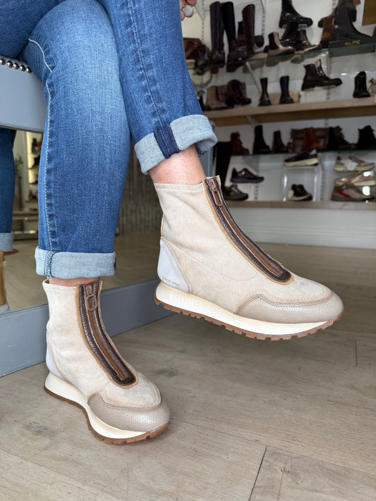 Hispanitas - Taupe Leather/ Cream Suede & Bronze Mix Sporty Zip Up Boot
