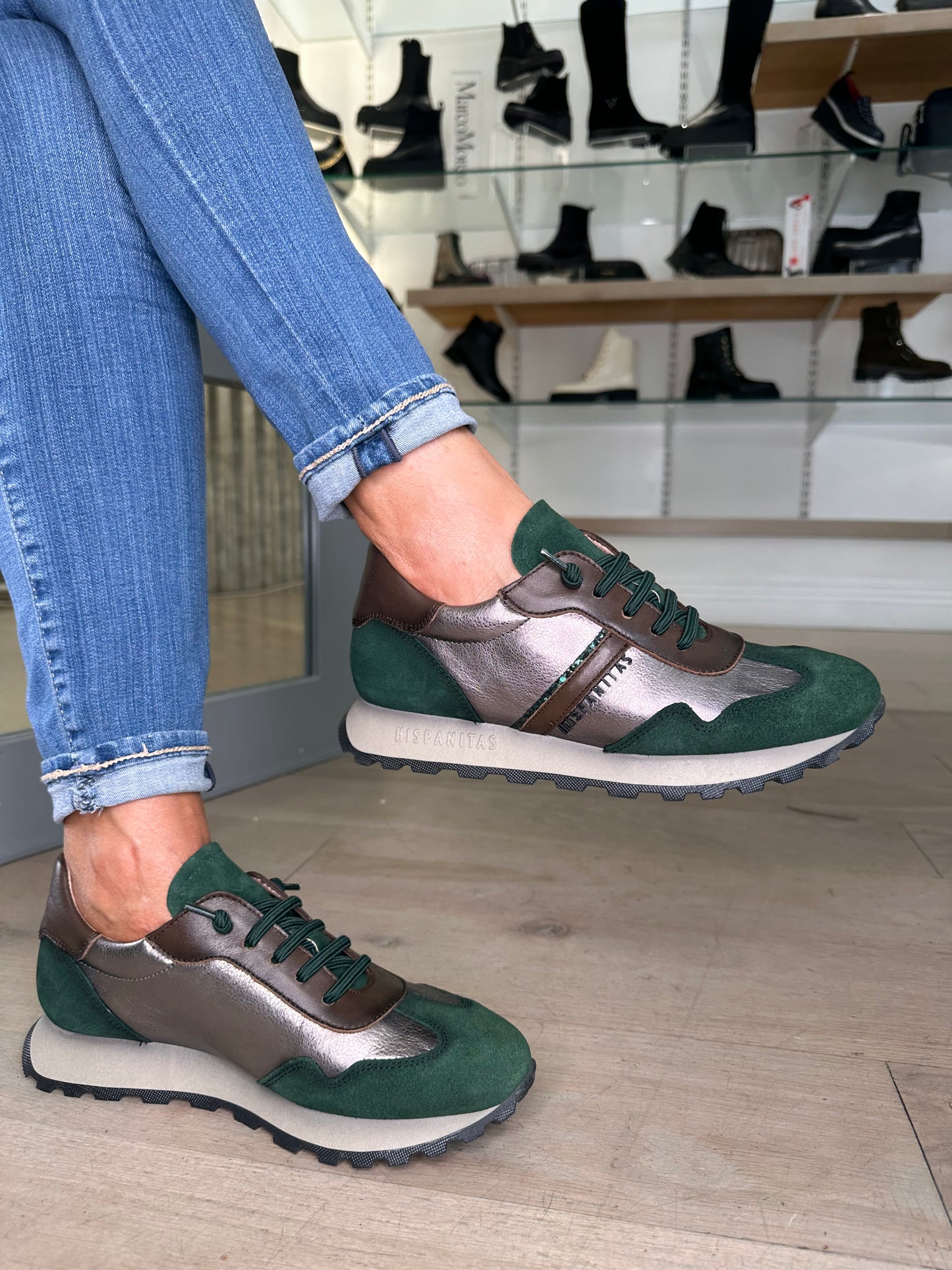 Hispanitas -Forest Green Suede Mix Pull On Trainer