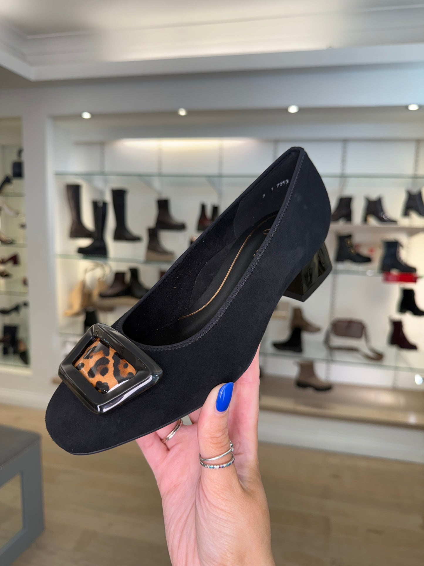 Ara - Black Suede Pomp Style Shoe With Leopard Print Trim