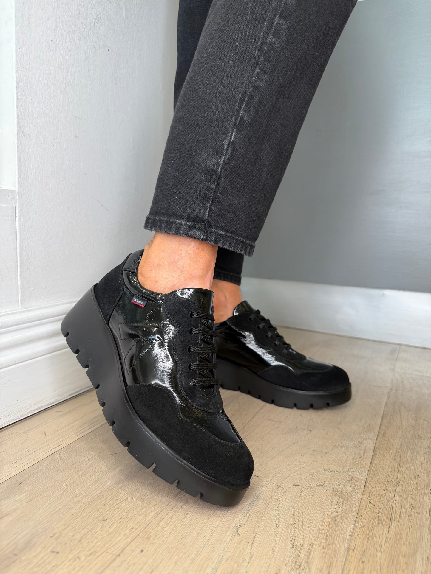 Callaghan - Black Patent & Suede Lace Up Trainer With Wedge Sole