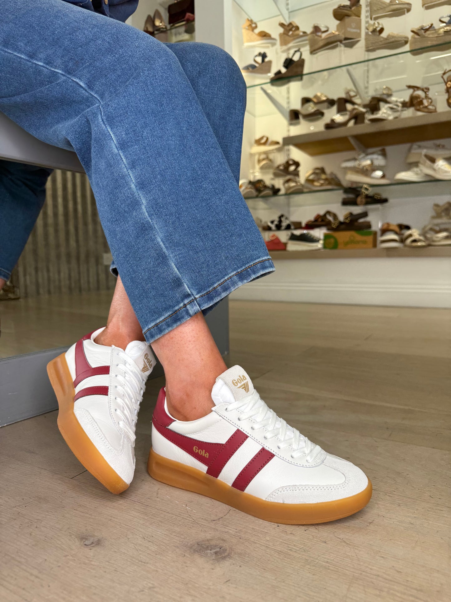 Gola - Cyclone White Trainer With Red Trim & Gum Sole
