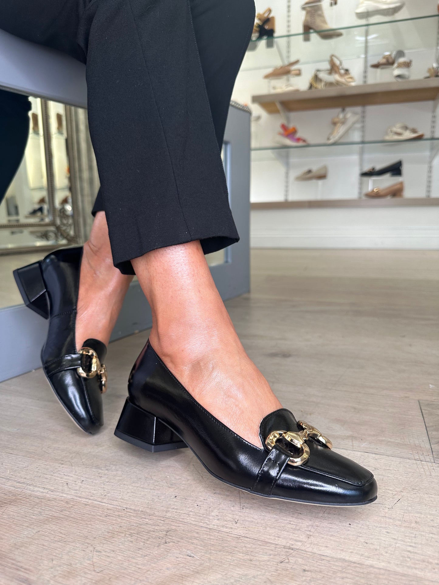 Emis - Classic Black Loafer With Gold Chain Trim