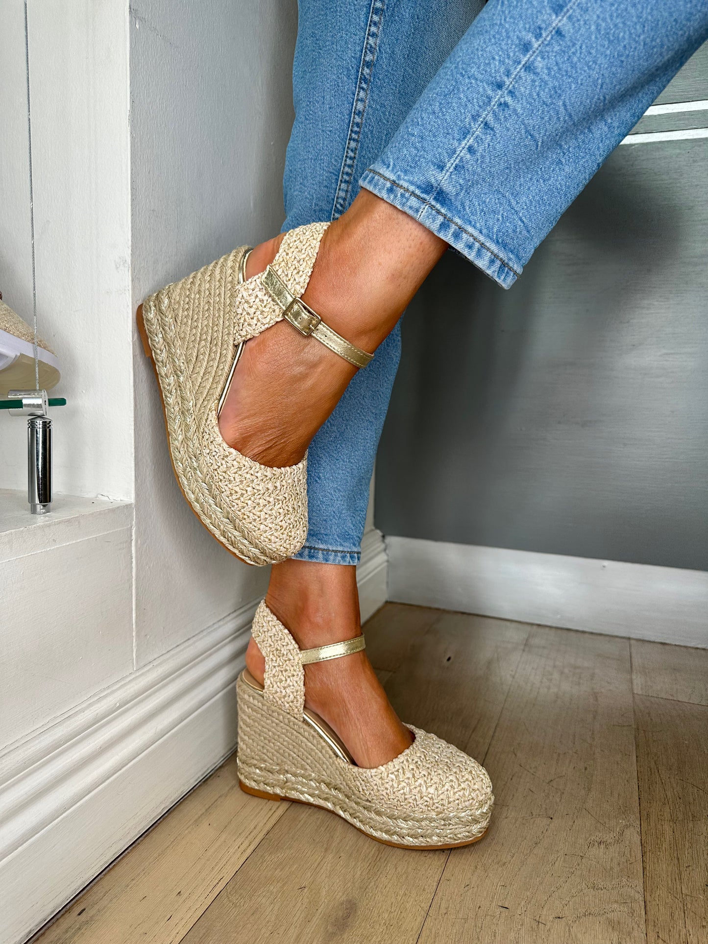 Gaimo - Gold Tweed Mix Espadrille Wedge With Gold Trim