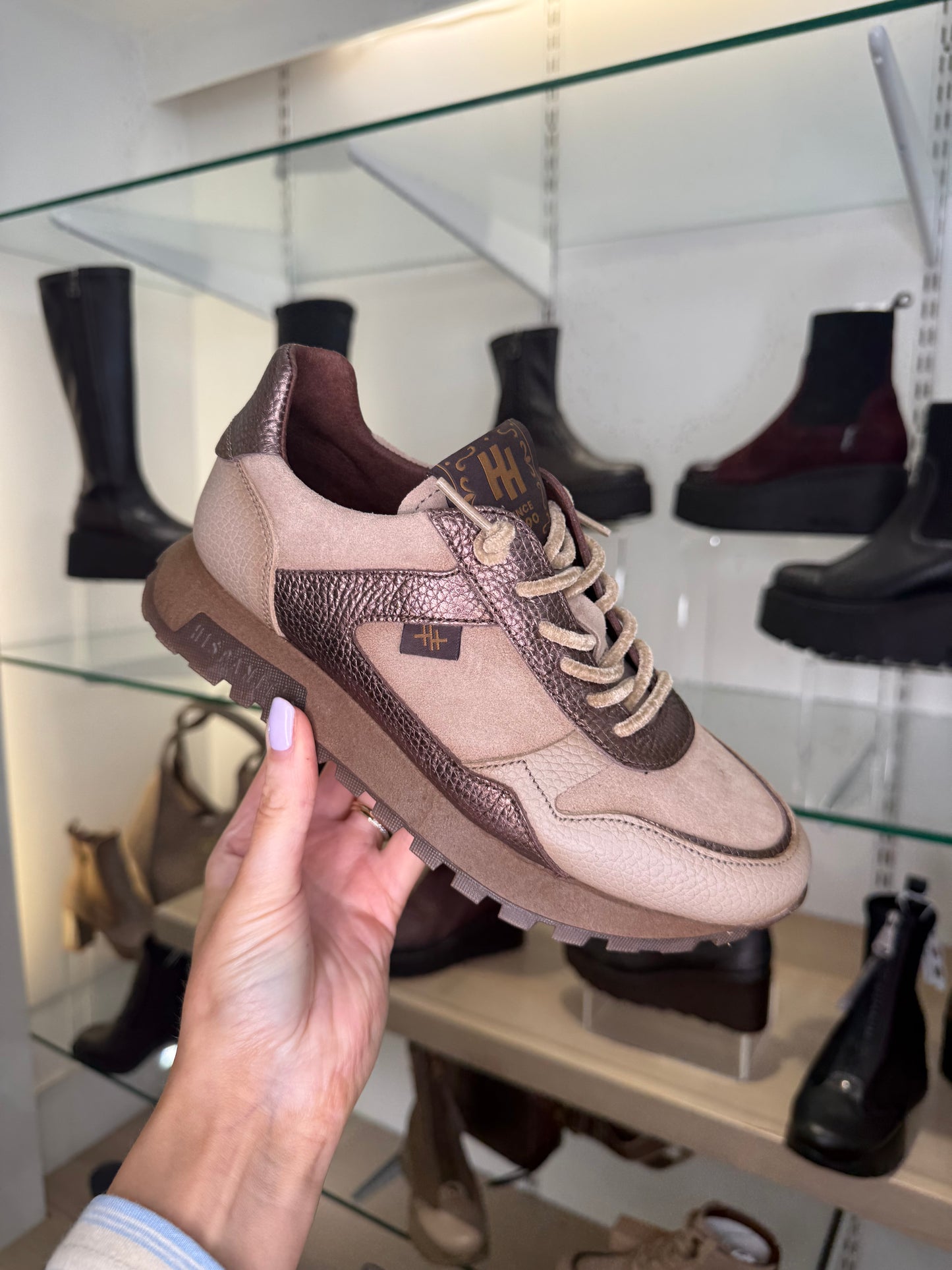 Hispanitas - Taupe Suede / Leather Bronze Mix Pull On Trainer