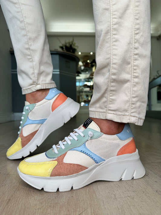 Hispanitas -Cream Multi Coloured Chunky Sole Trainer