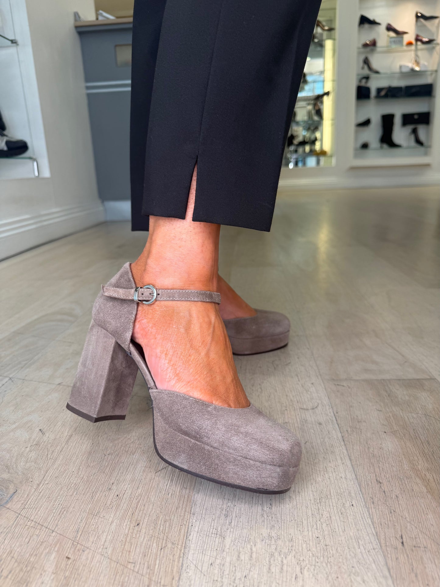 Marco Moreo - Nicole Mink Suede Block Heel Mary Jane Shoe